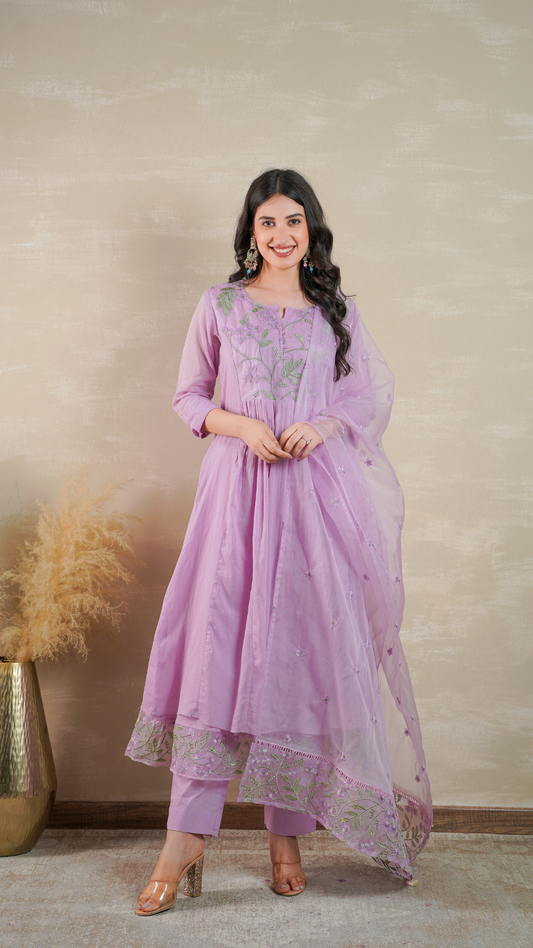 Plum Purple Mulmul kurti Suit Set