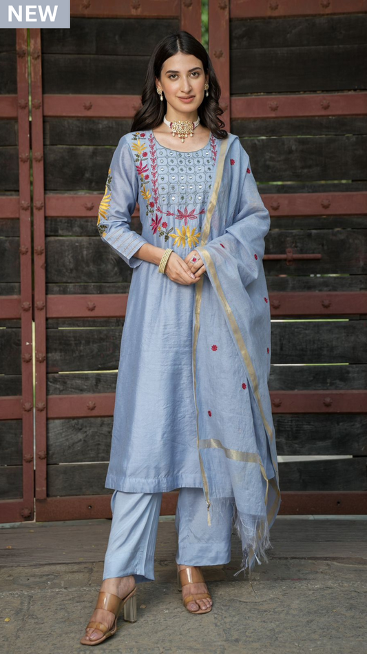 Pastel Blue Chanderi Kurta Set