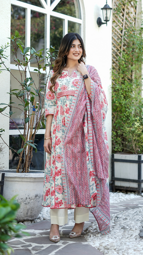Pink Blossom Cotton Kurta Set