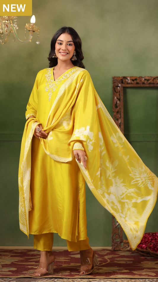 Golden Yellow Silk Suit Set