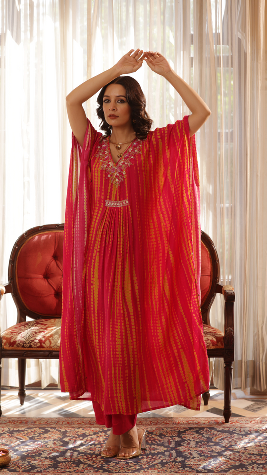 Fuchsia Embellished  Premium Kaftan Set