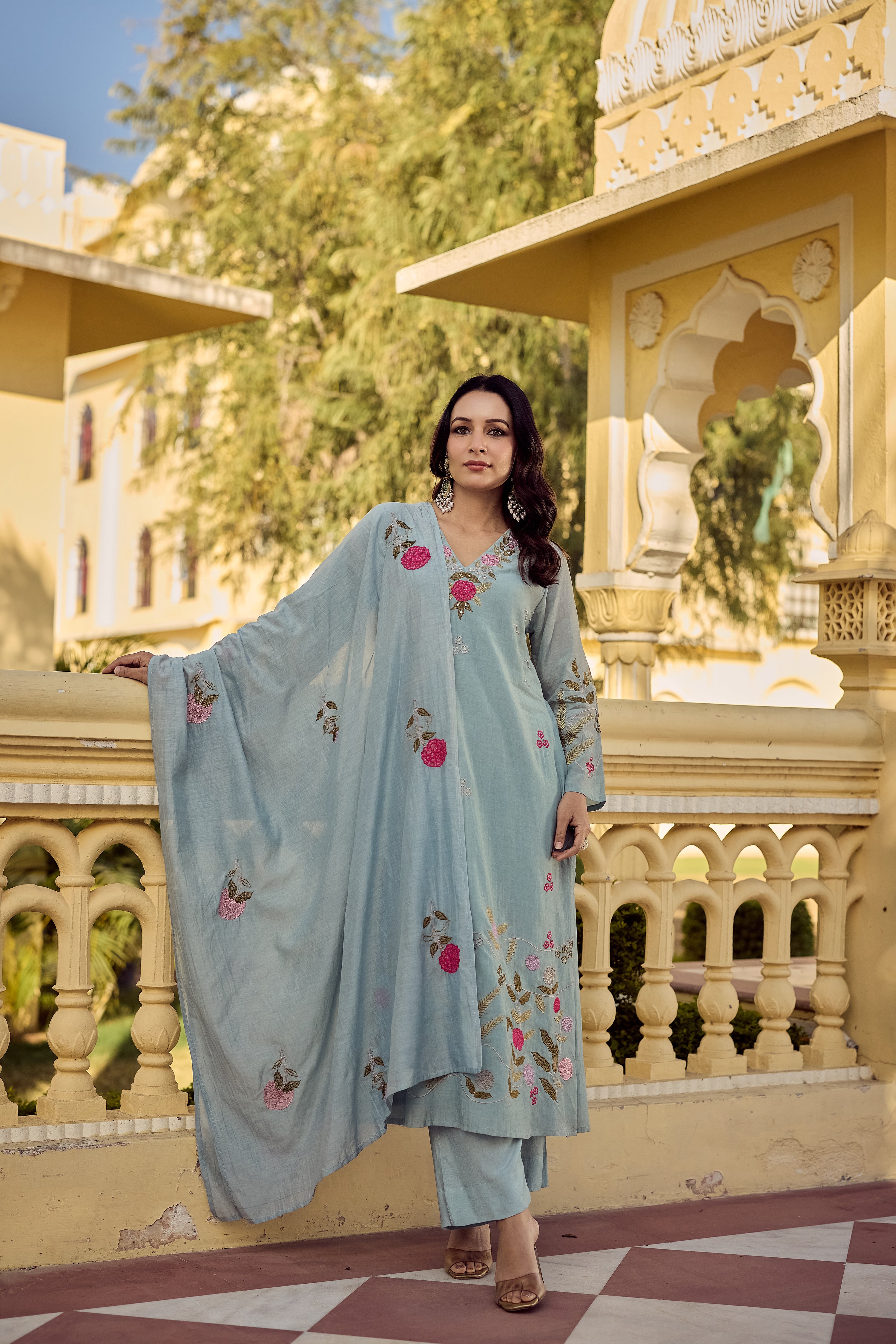 Ocean Mist Chanderi Suit Set