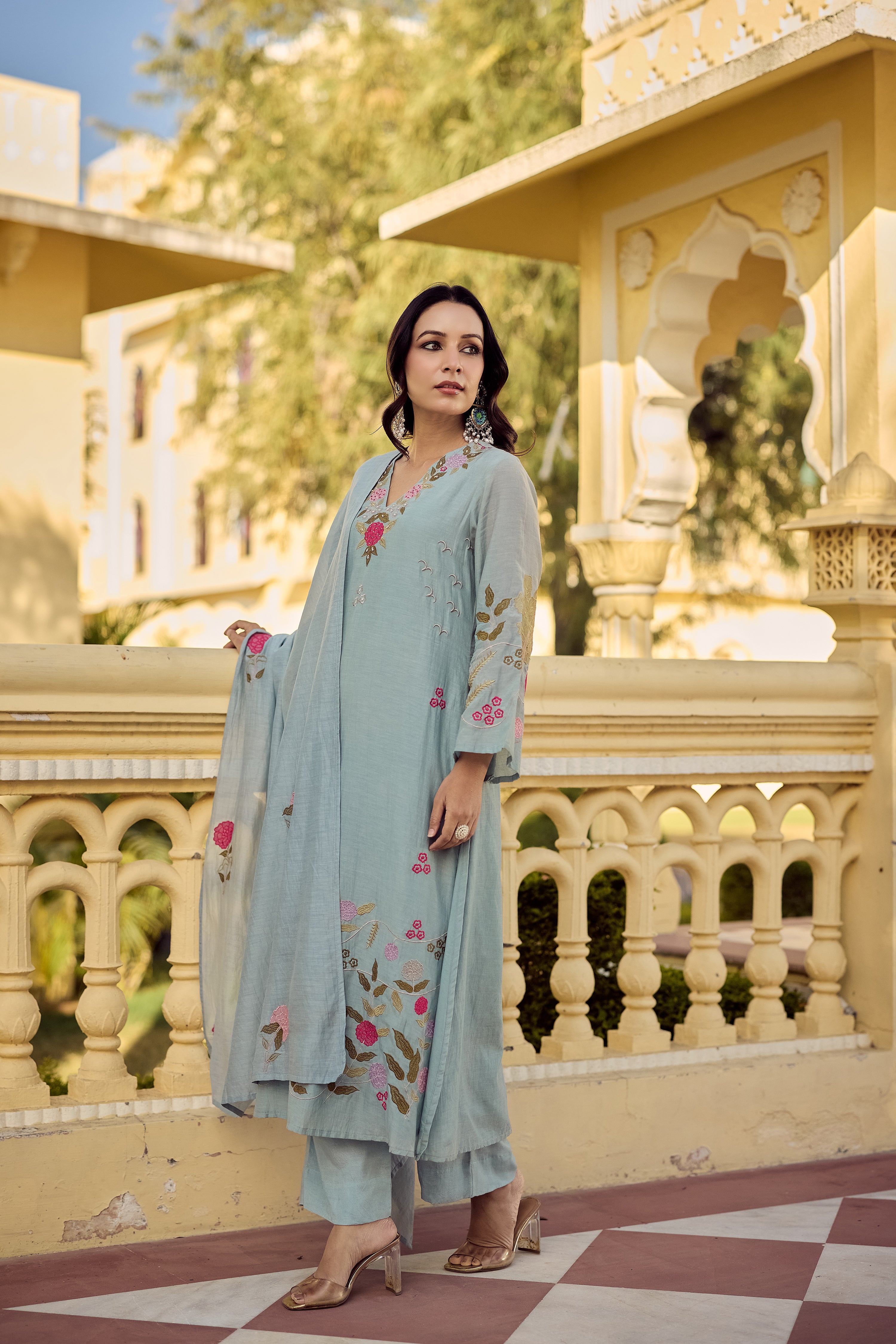 Ocean Mist Chanderi Suit Set