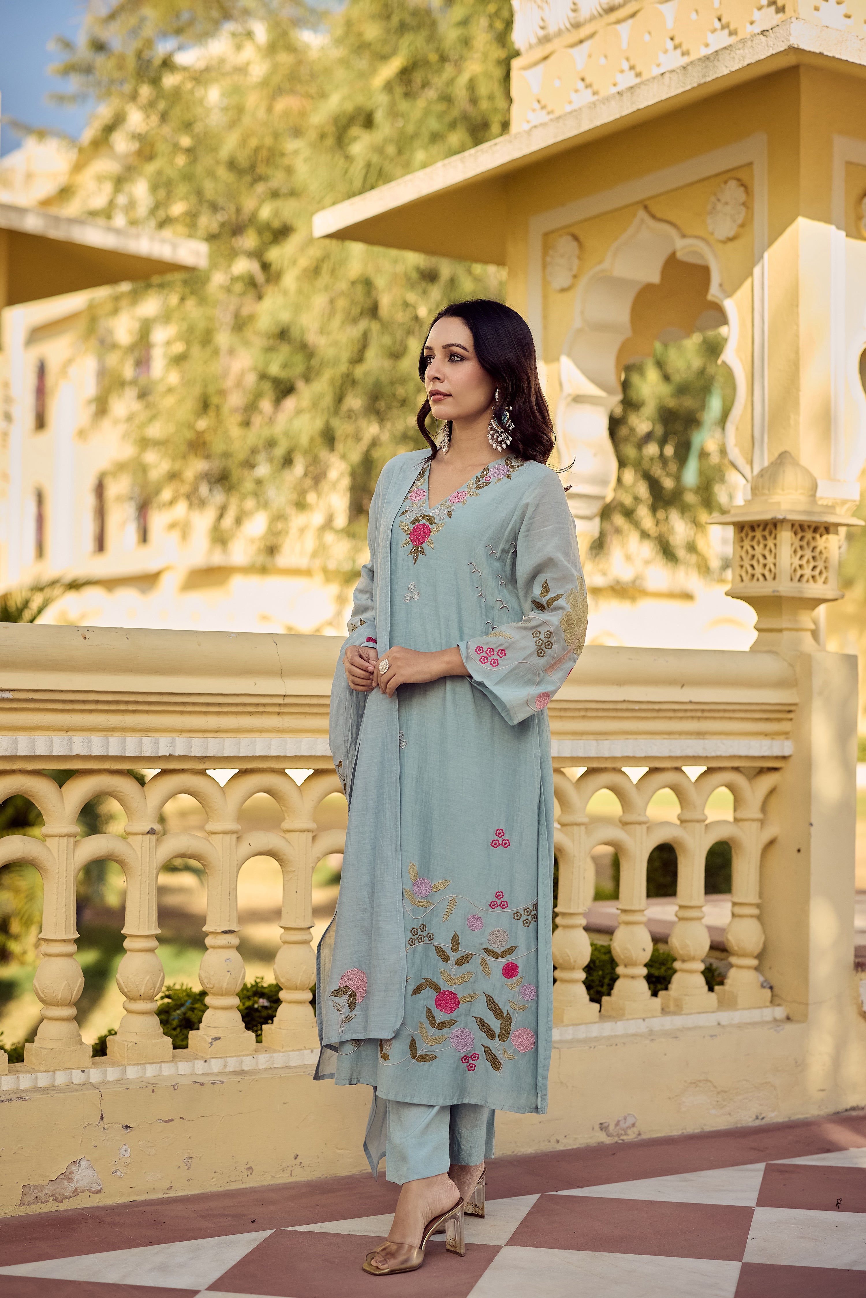 Ocean Mist Chanderi Suit Set