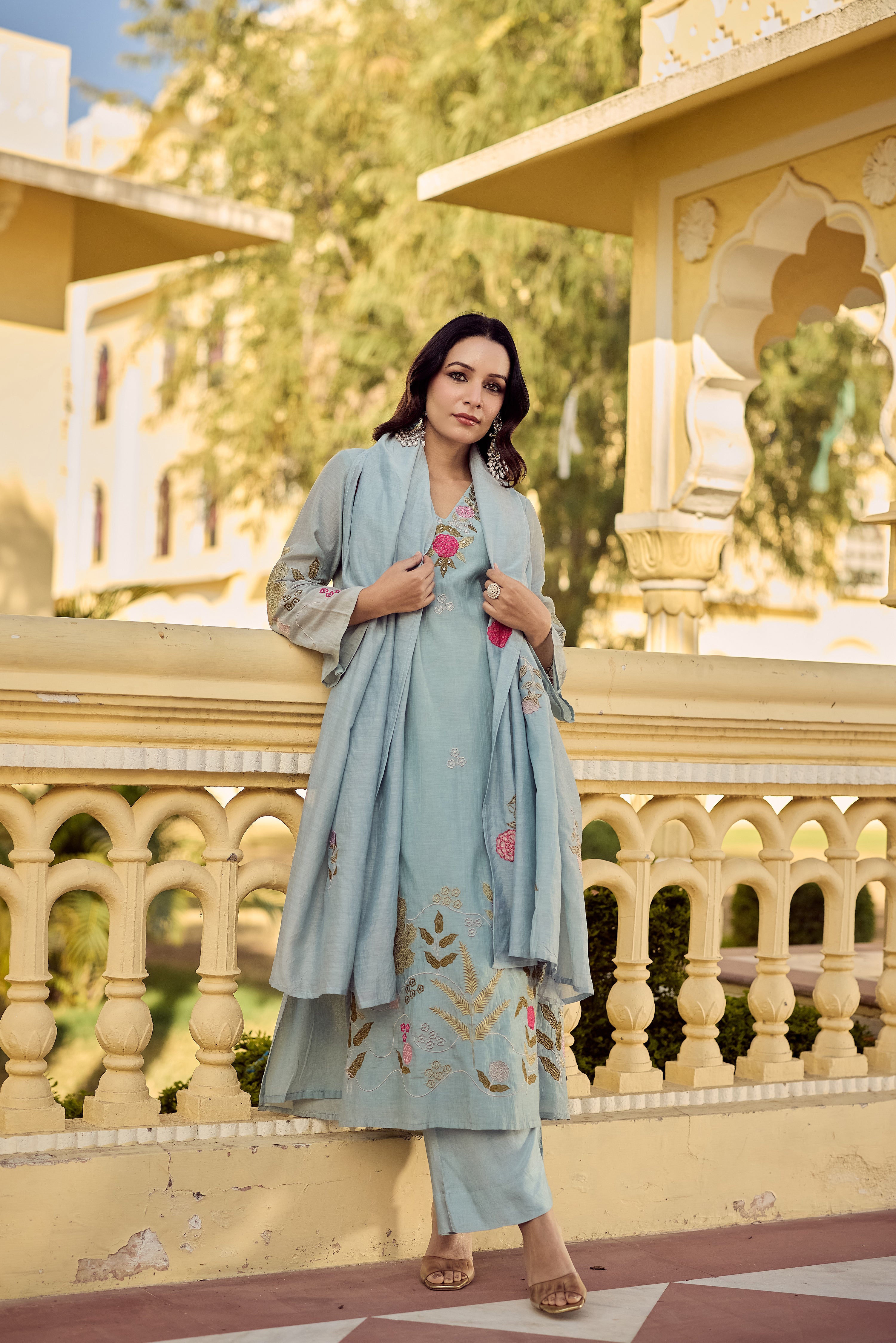 Ocean Mist Chanderi Suit Set