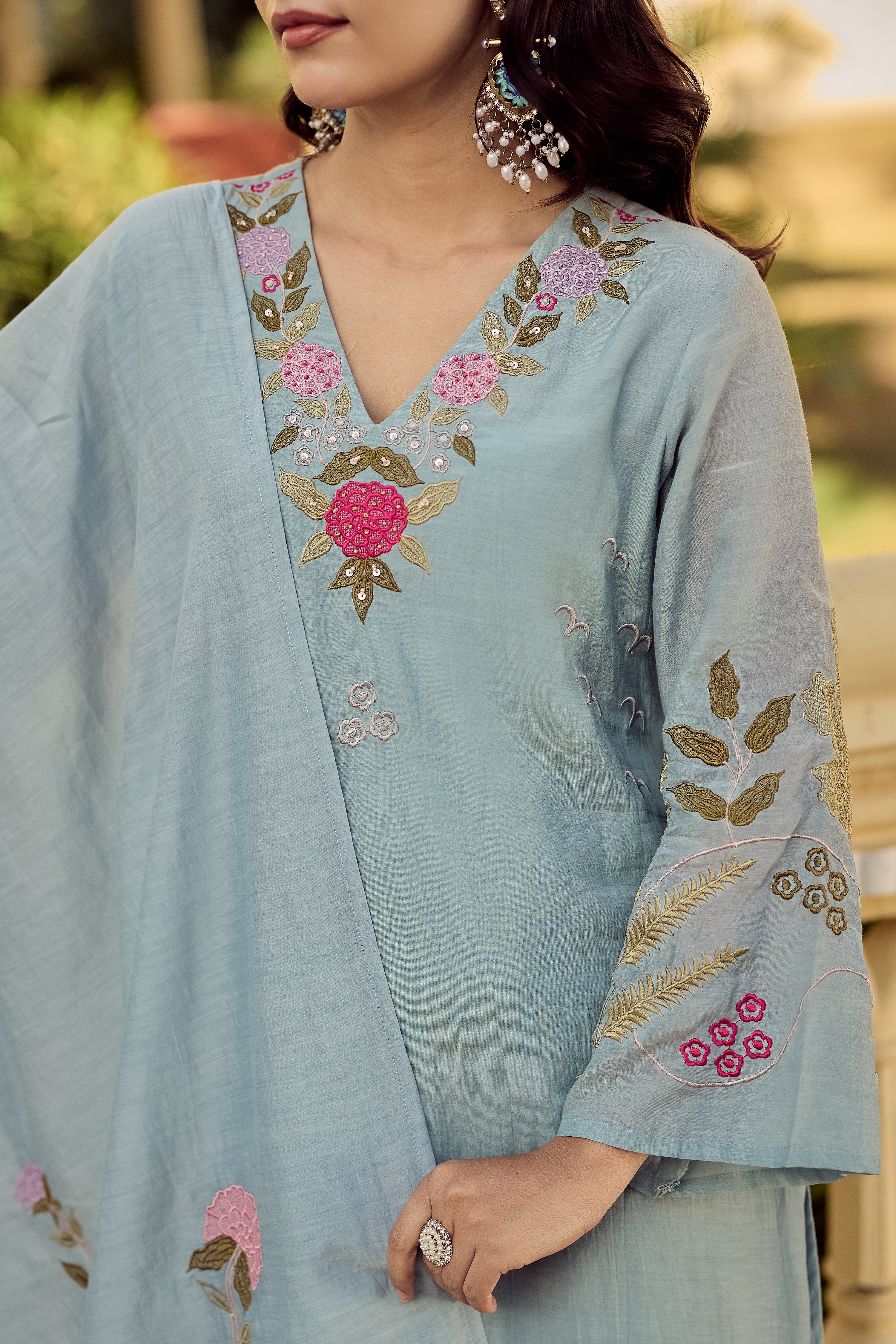 Ocean Mist Chanderi Suit Set