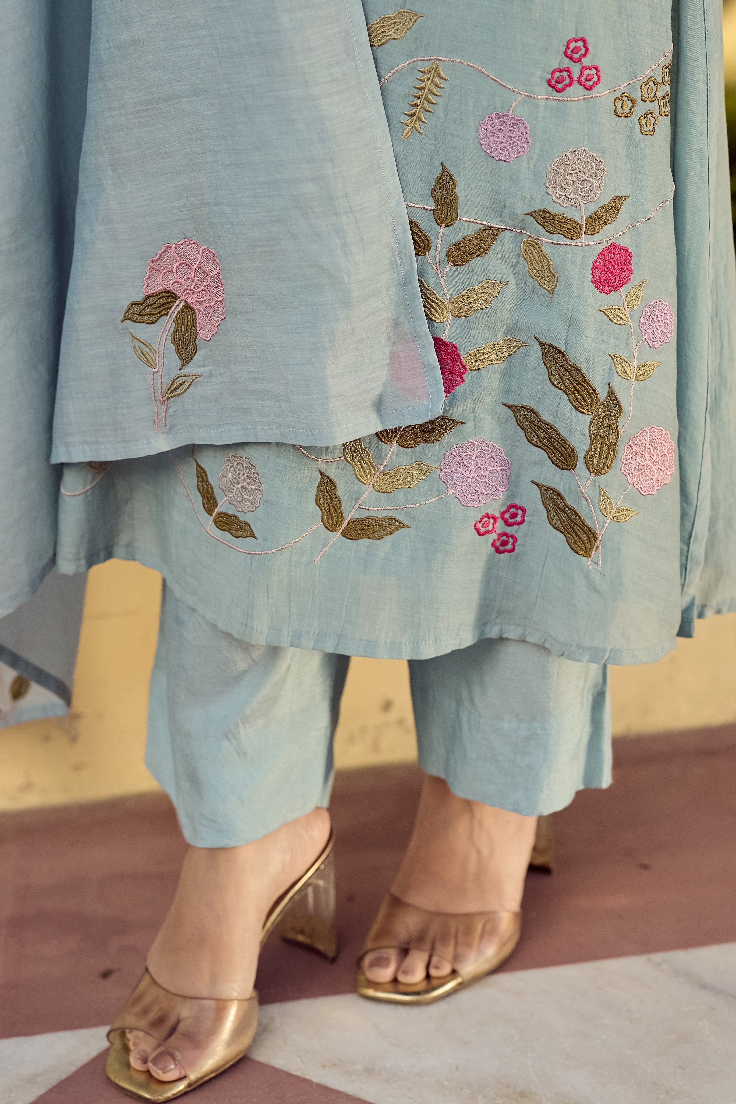 Ocean Mist Chanderi Suit Set