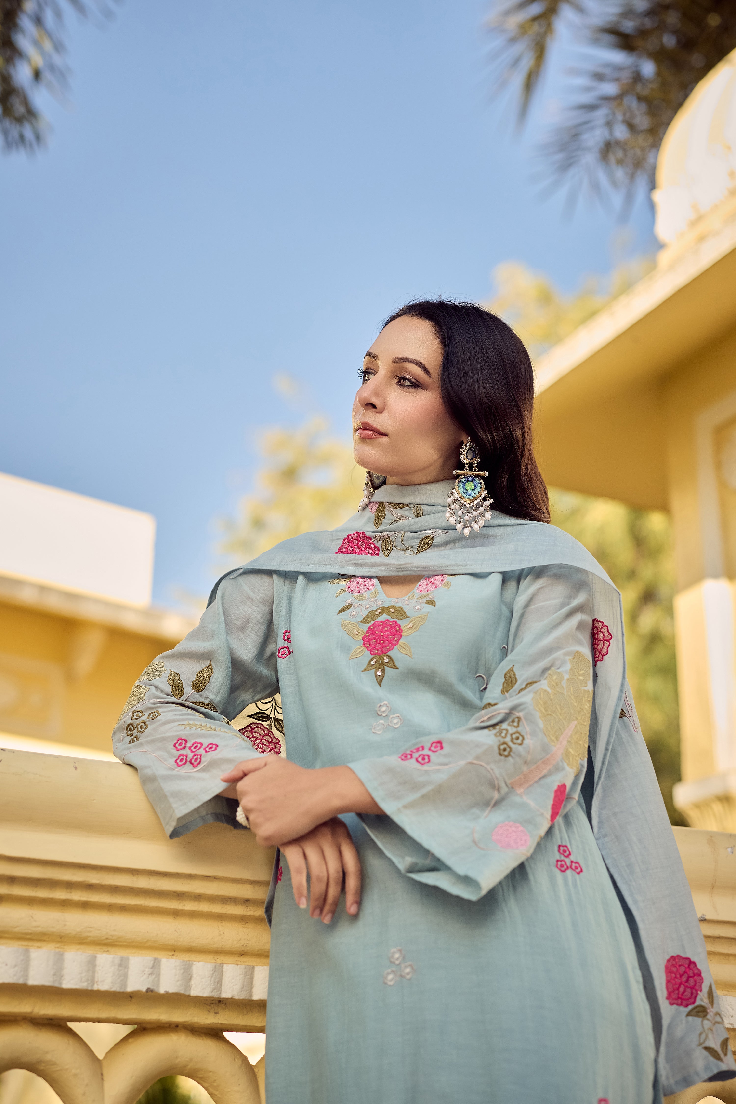 Ocean Mist Chanderi Suit Set