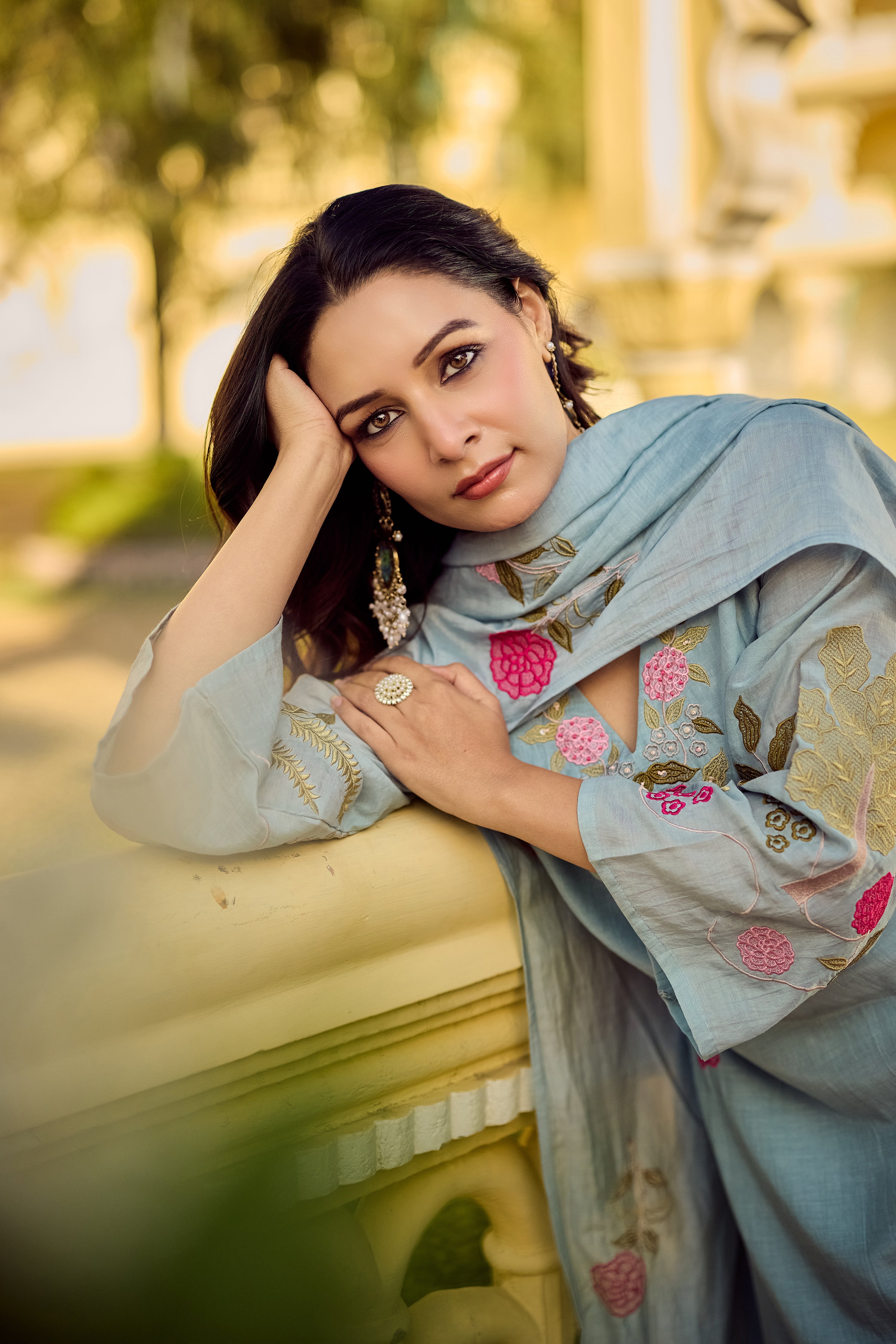 Ocean Mist Chanderi Suit Set