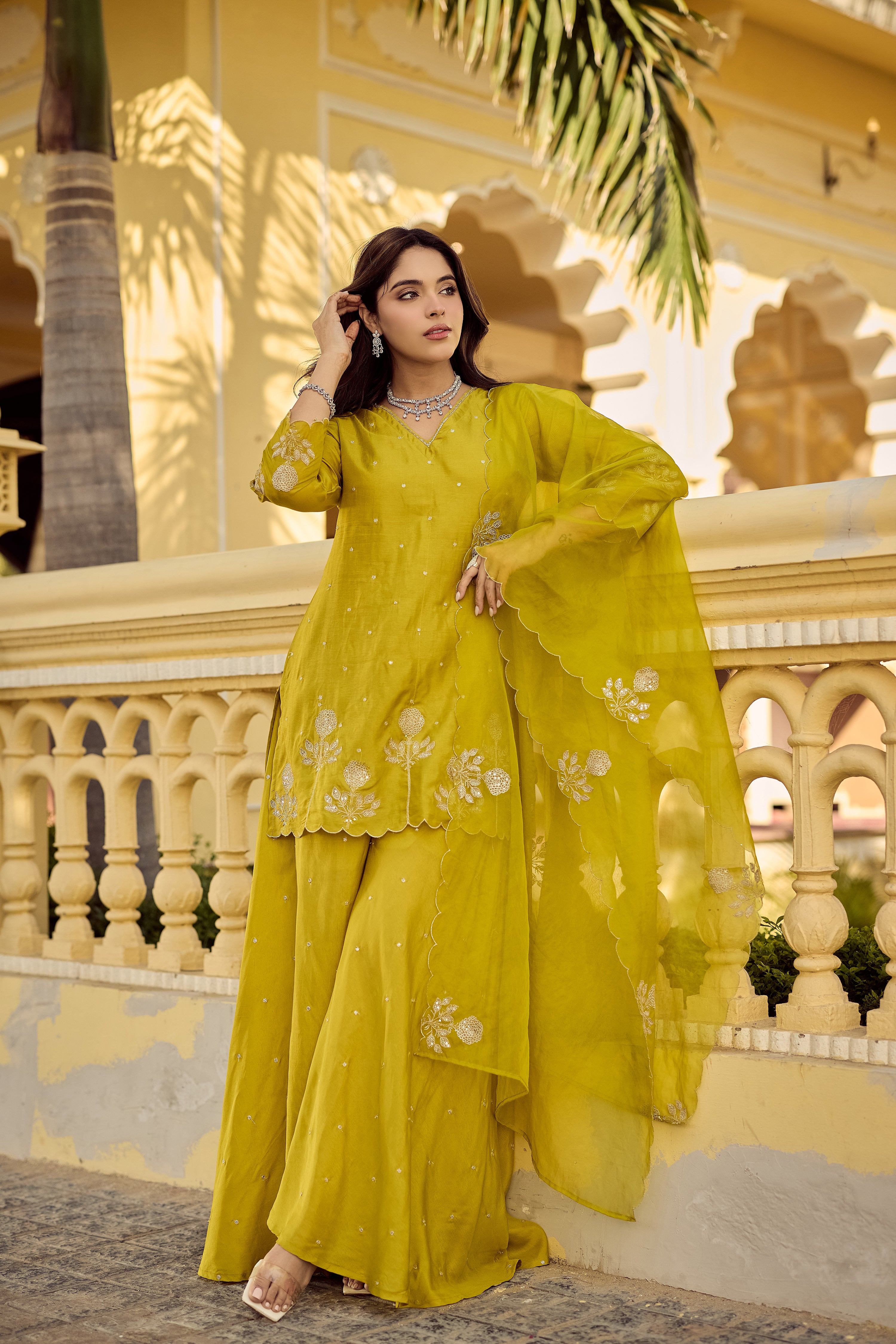 Golden Meadow Embroidered Suit Set