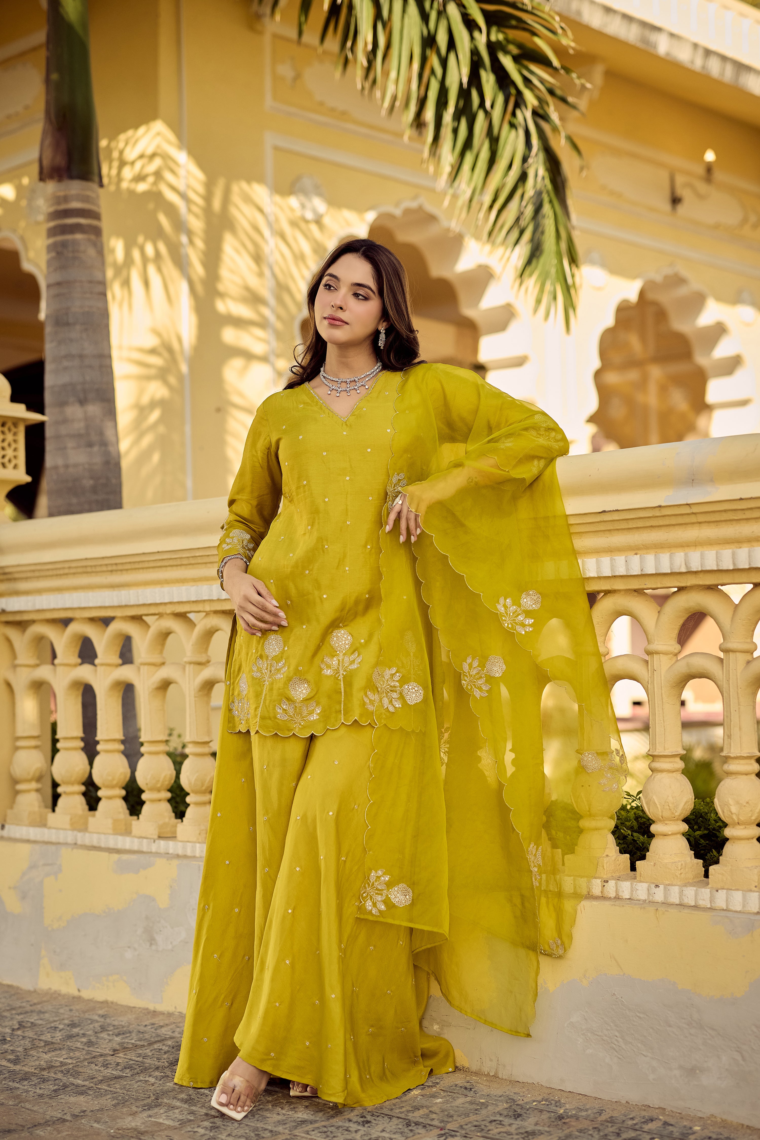 Golden Meadow Embroidered Suit Set