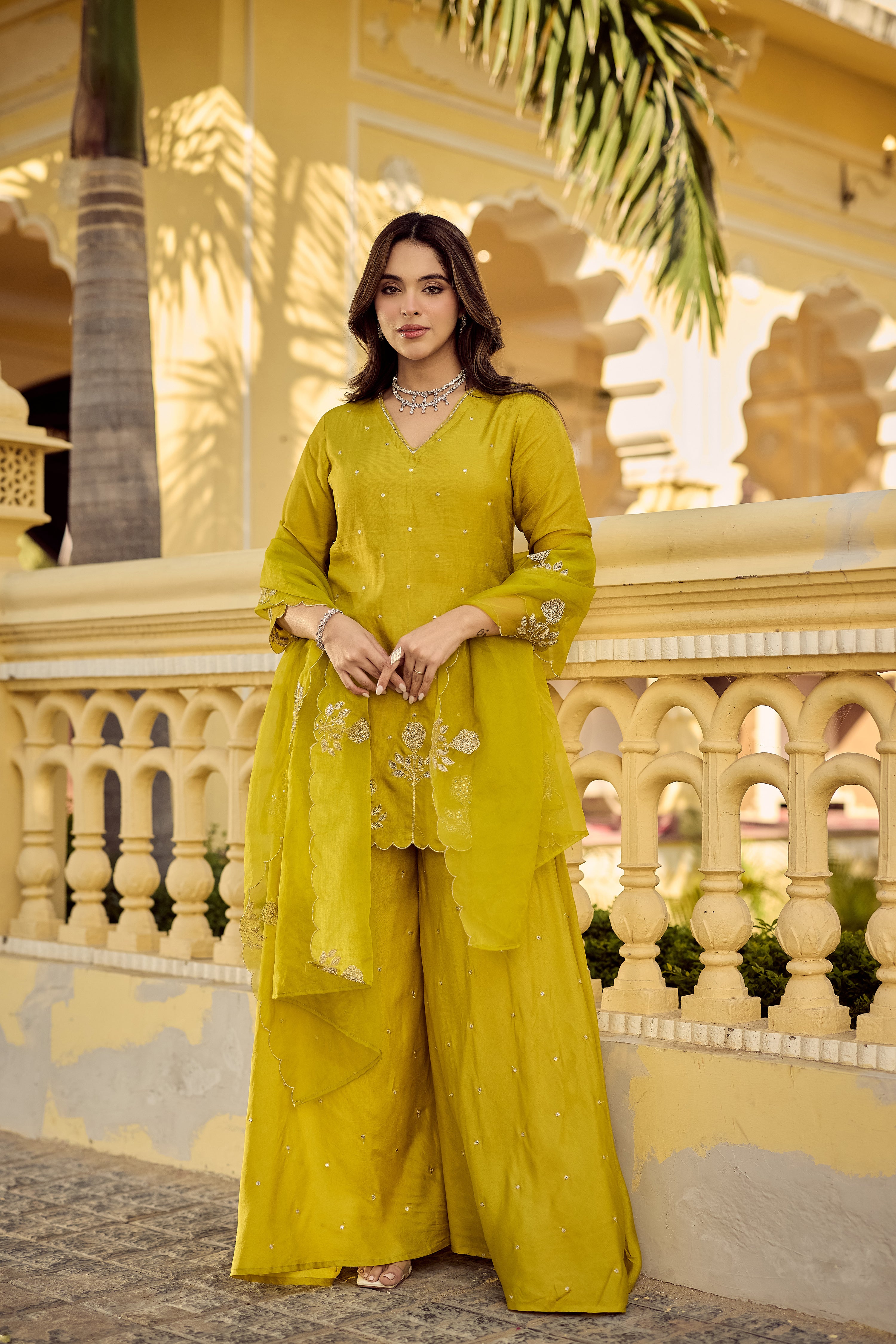 Golden Meadow Embroidered Suit Set
