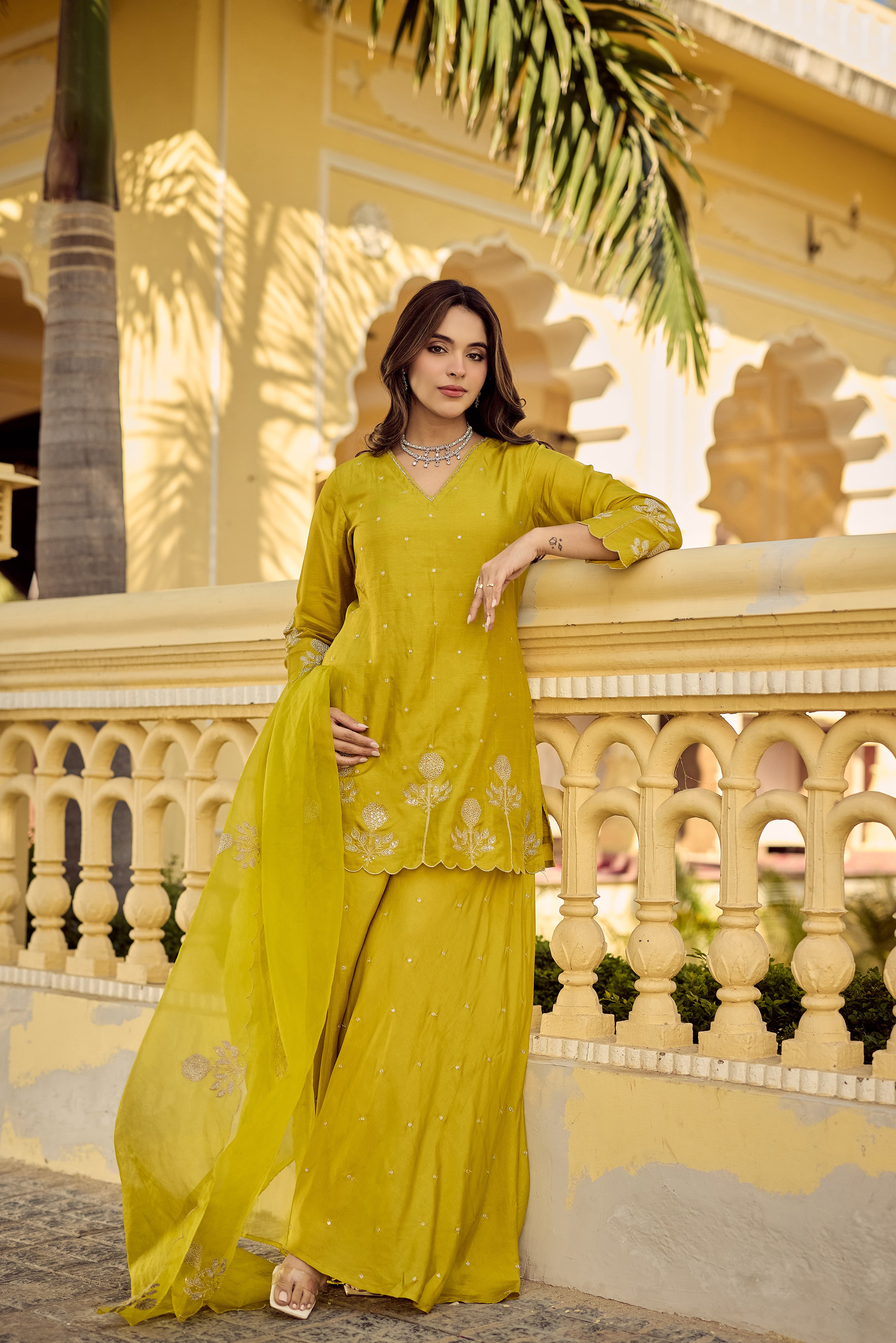 Golden Meadow Embroidered Suit Set