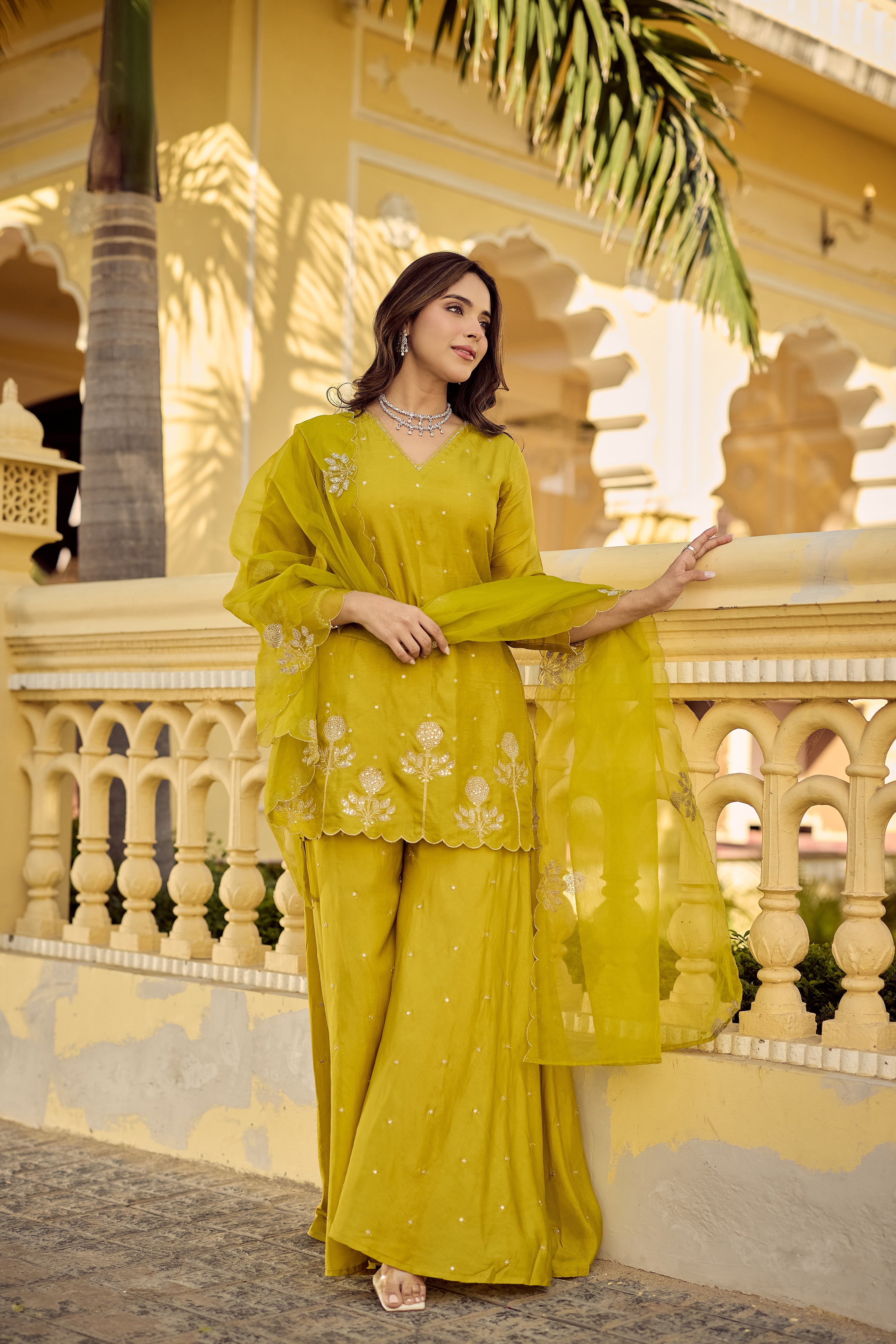 Golden Meadow Embroidered Suit Set
