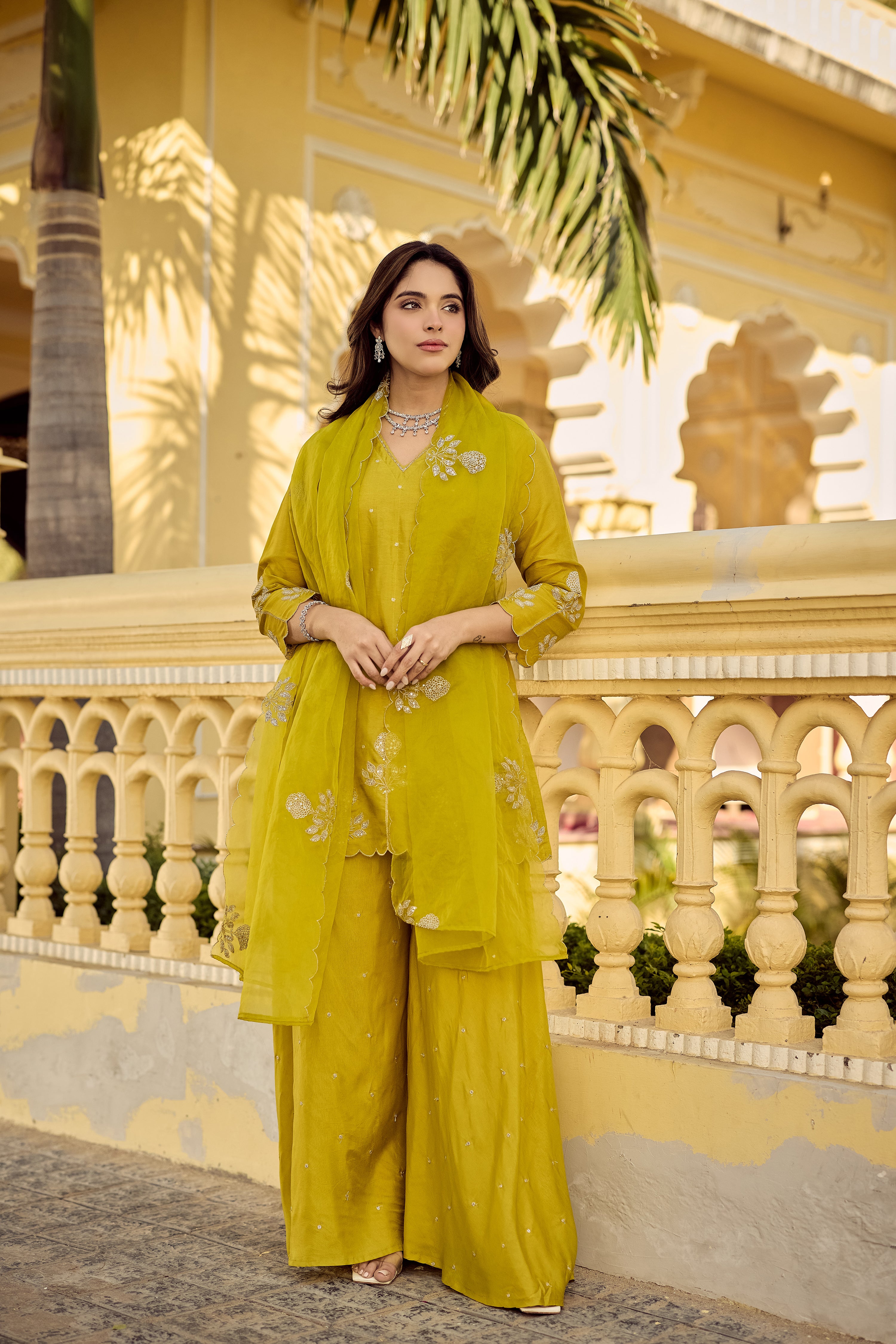 Golden Meadow Embroidered Suit Set