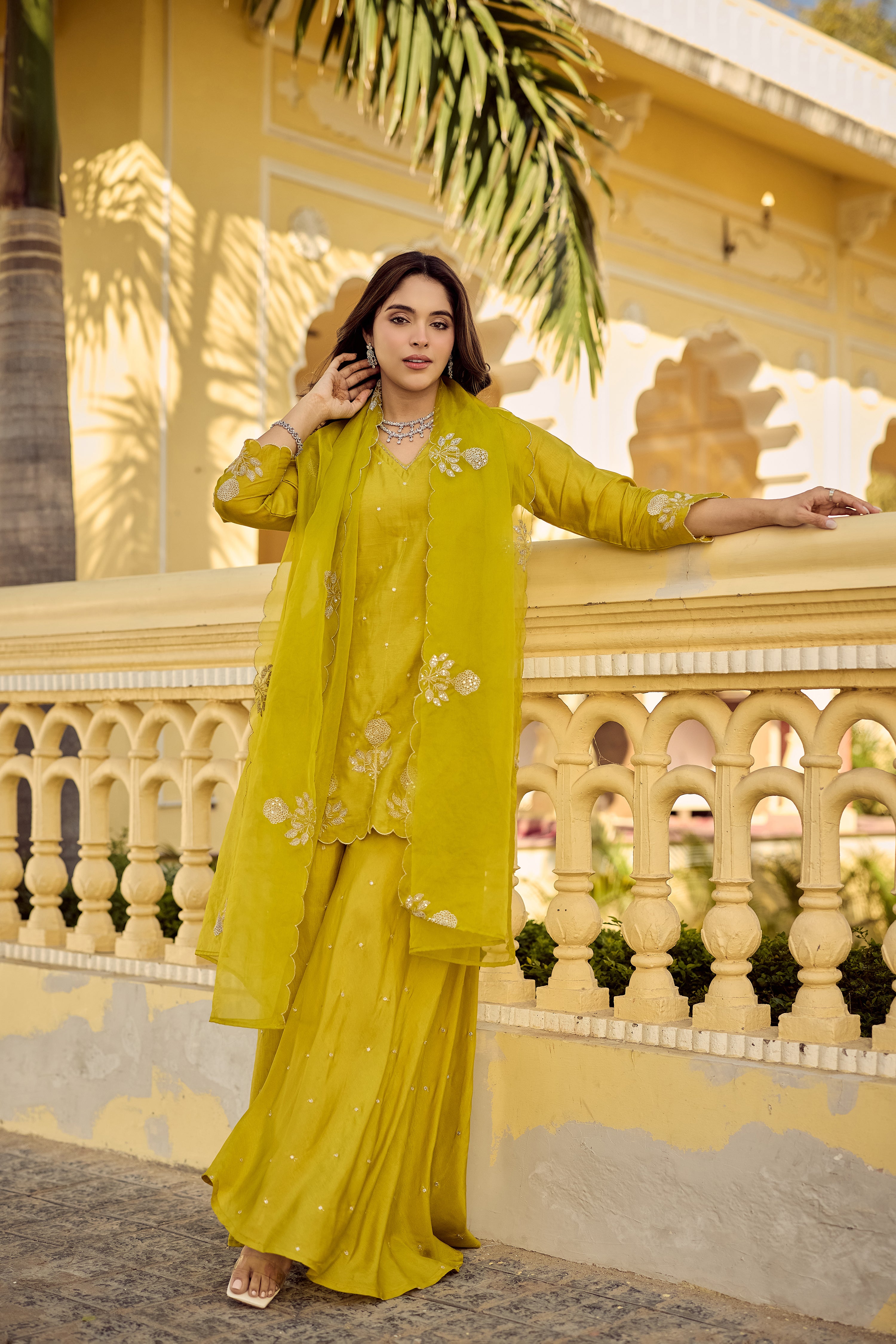 Golden Meadow Embroidered Suit Set