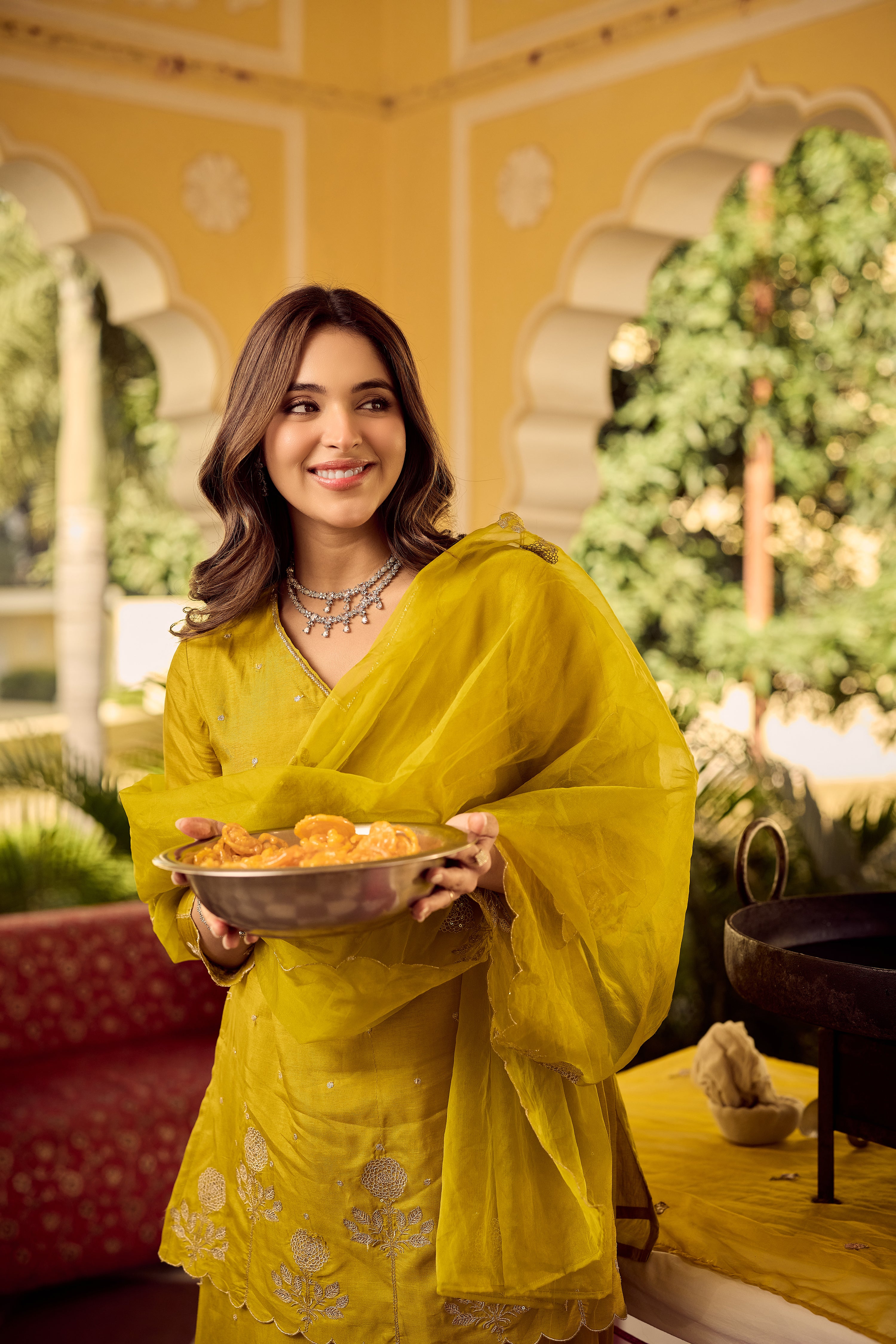 Golden Meadow Embroidered Suit Set