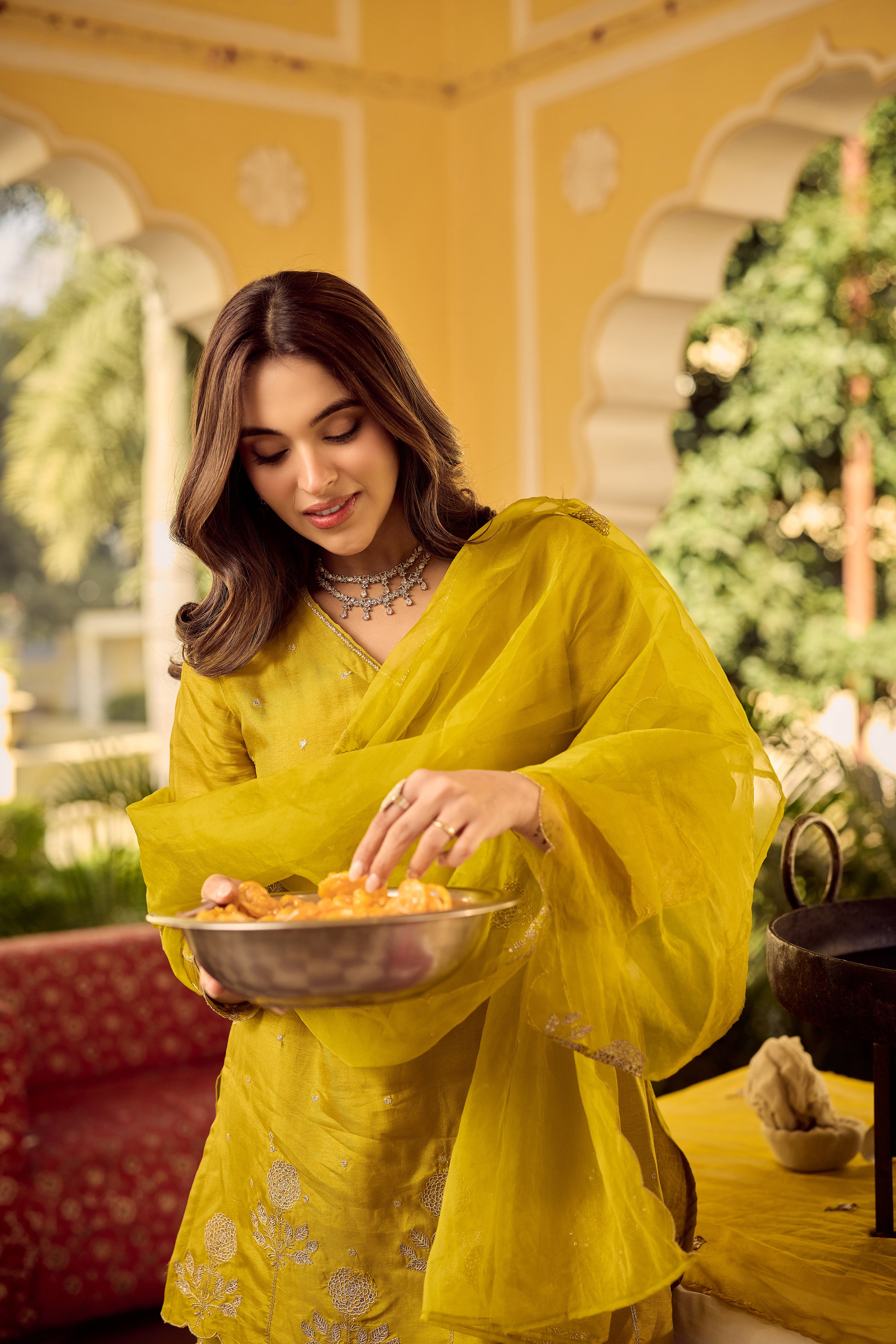 Golden Meadow Embroidered Suit Set