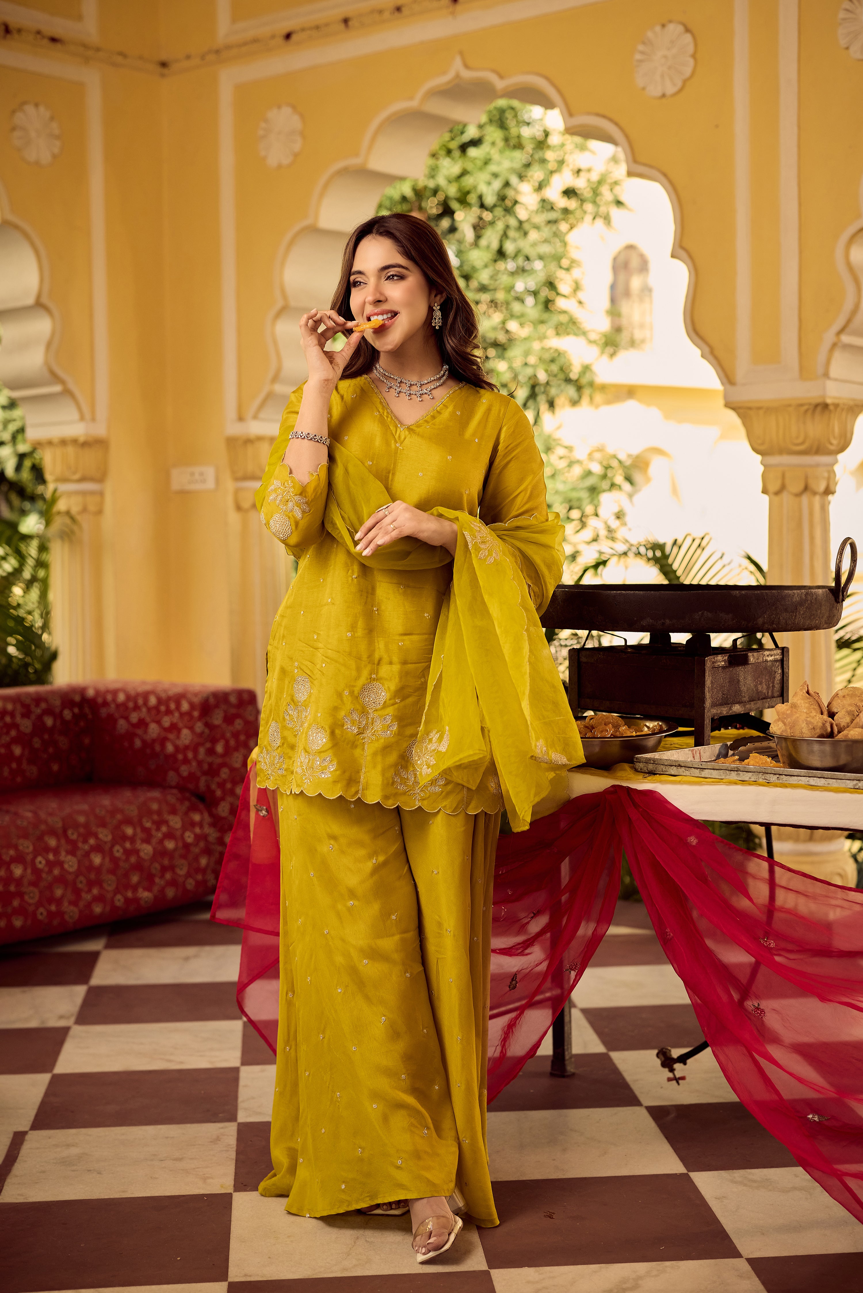 Golden Meadow Embroidered Suit Set