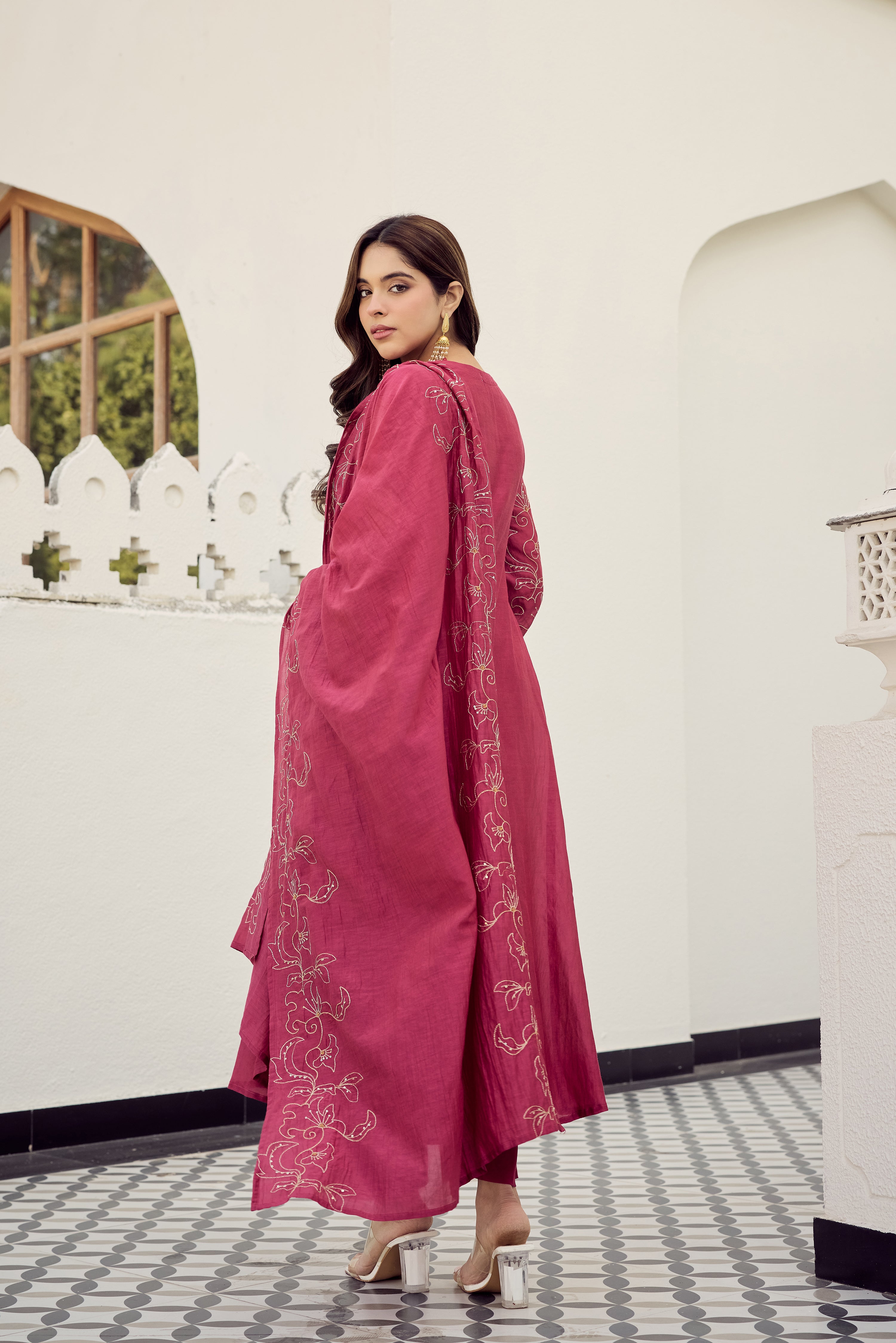 Blush Bloom Chanderi Kurta Set