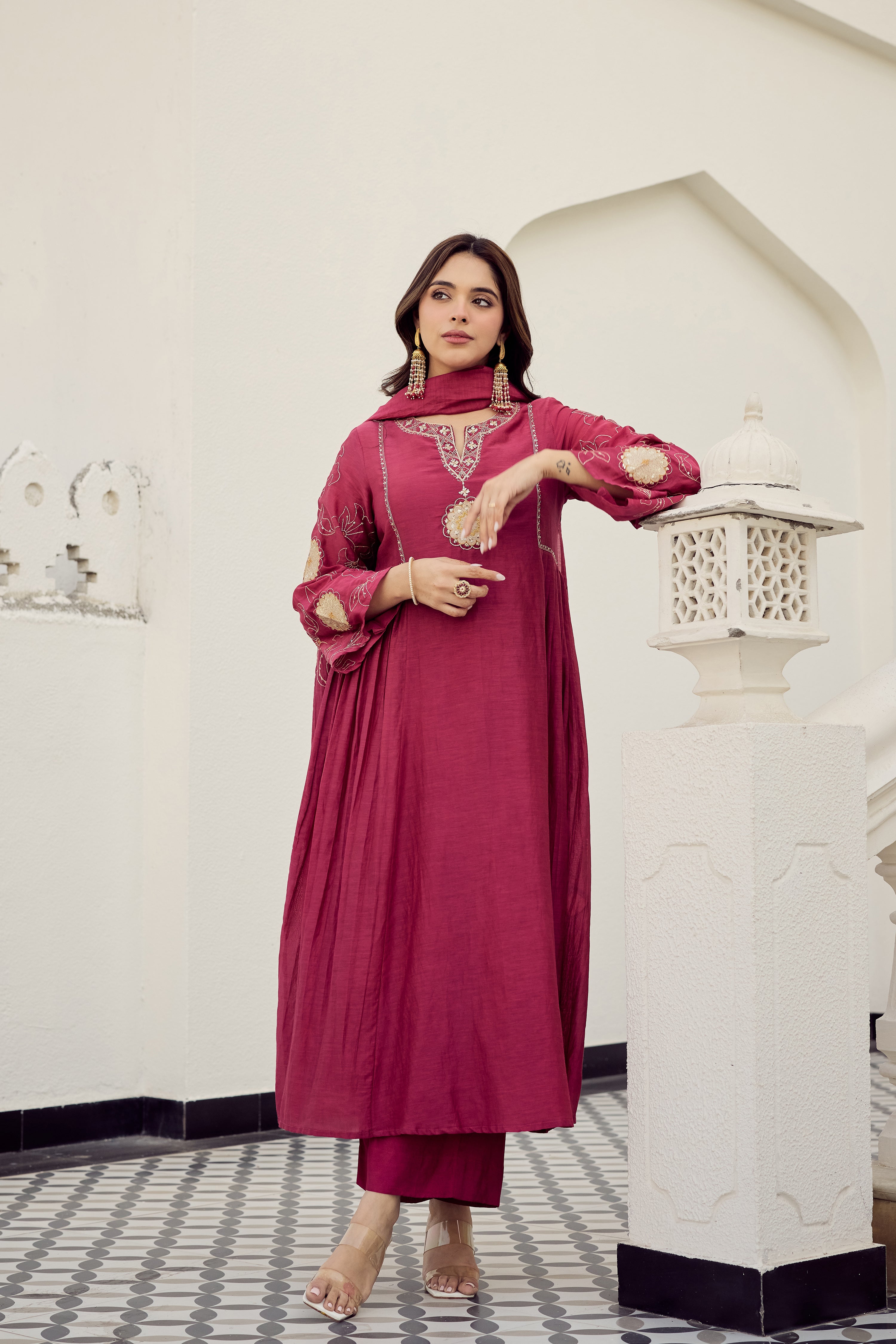 Blush Bloom Chanderi Kurta Set