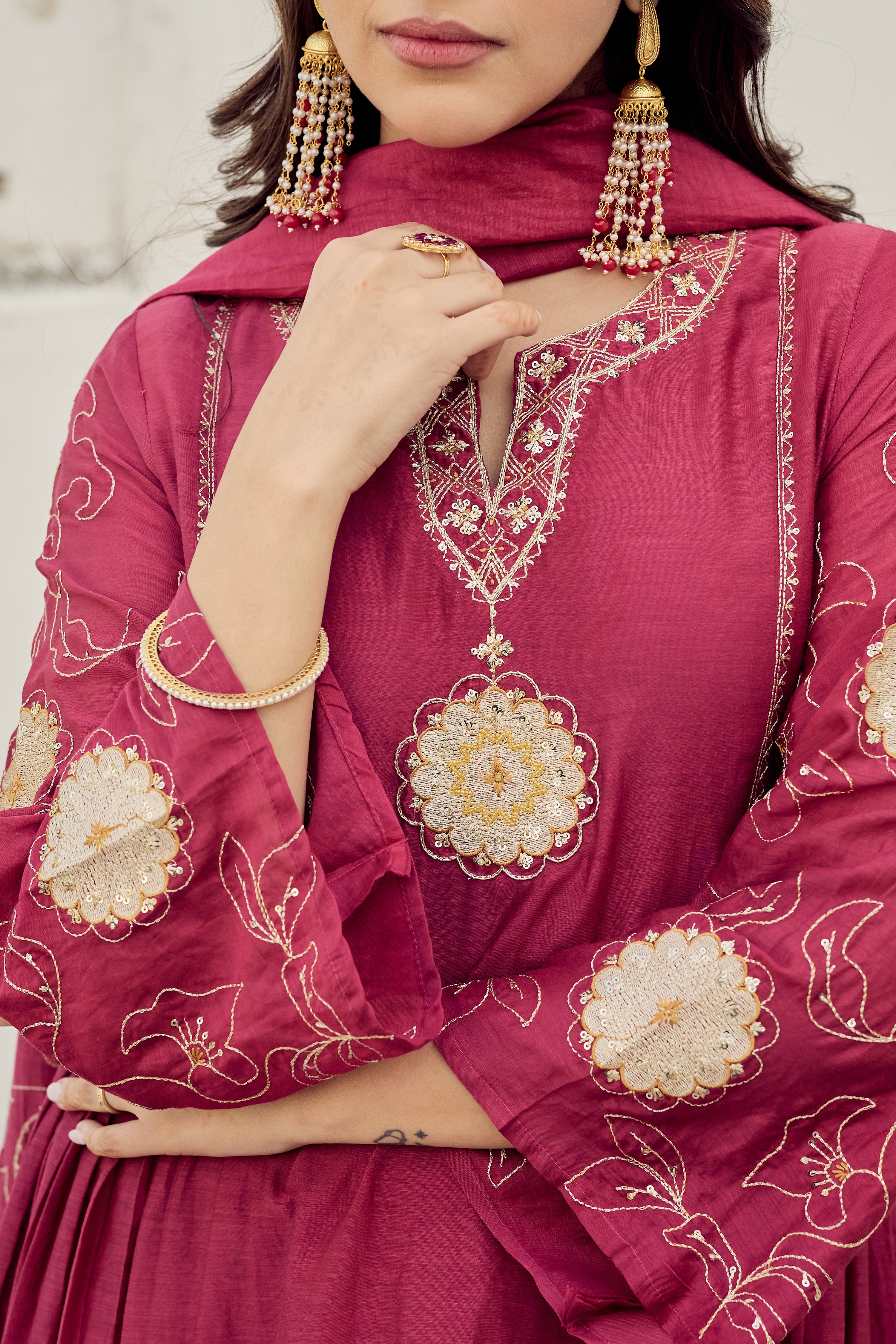 Blush Bloom Chanderi Kurta Set