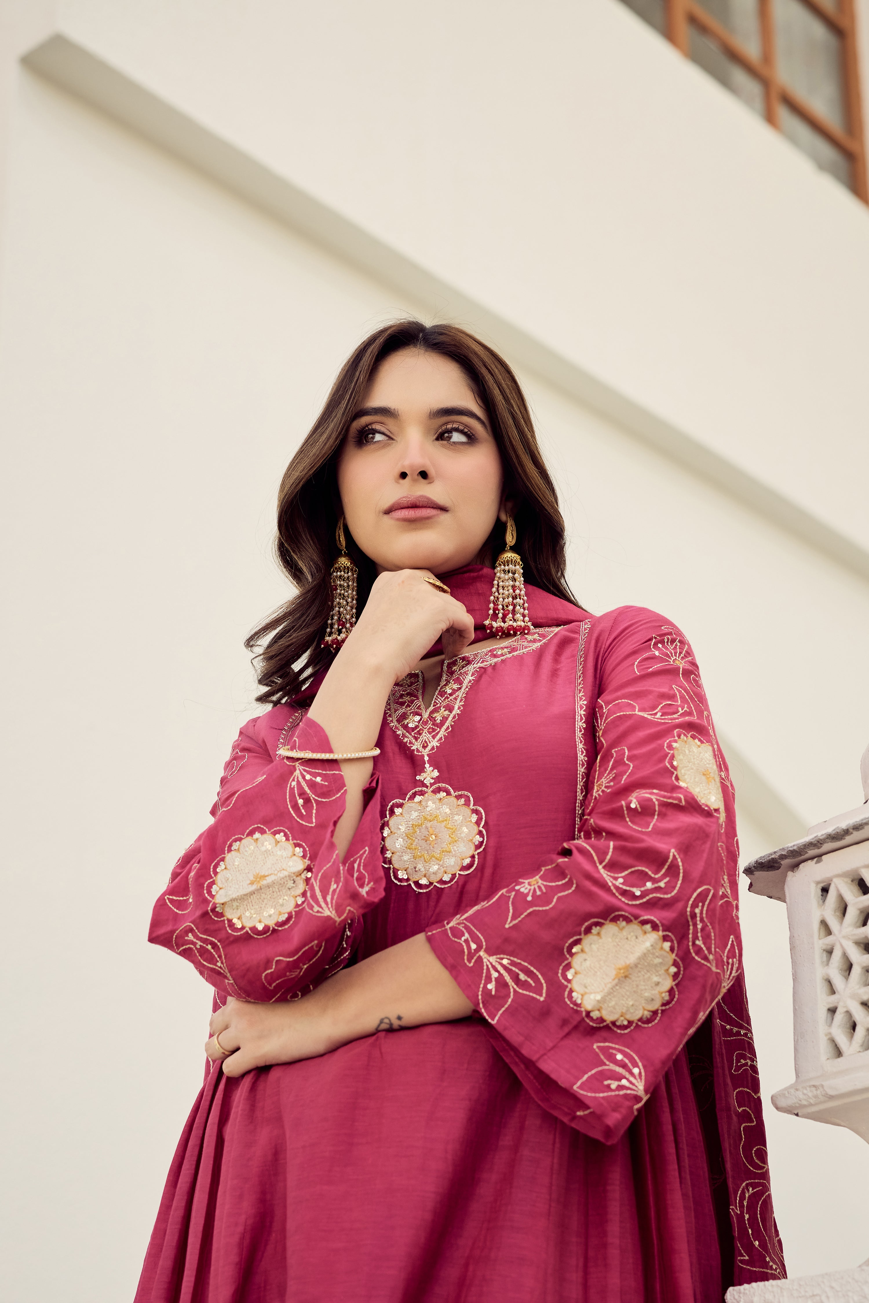 Blush Bloom Chanderi Kurta Set