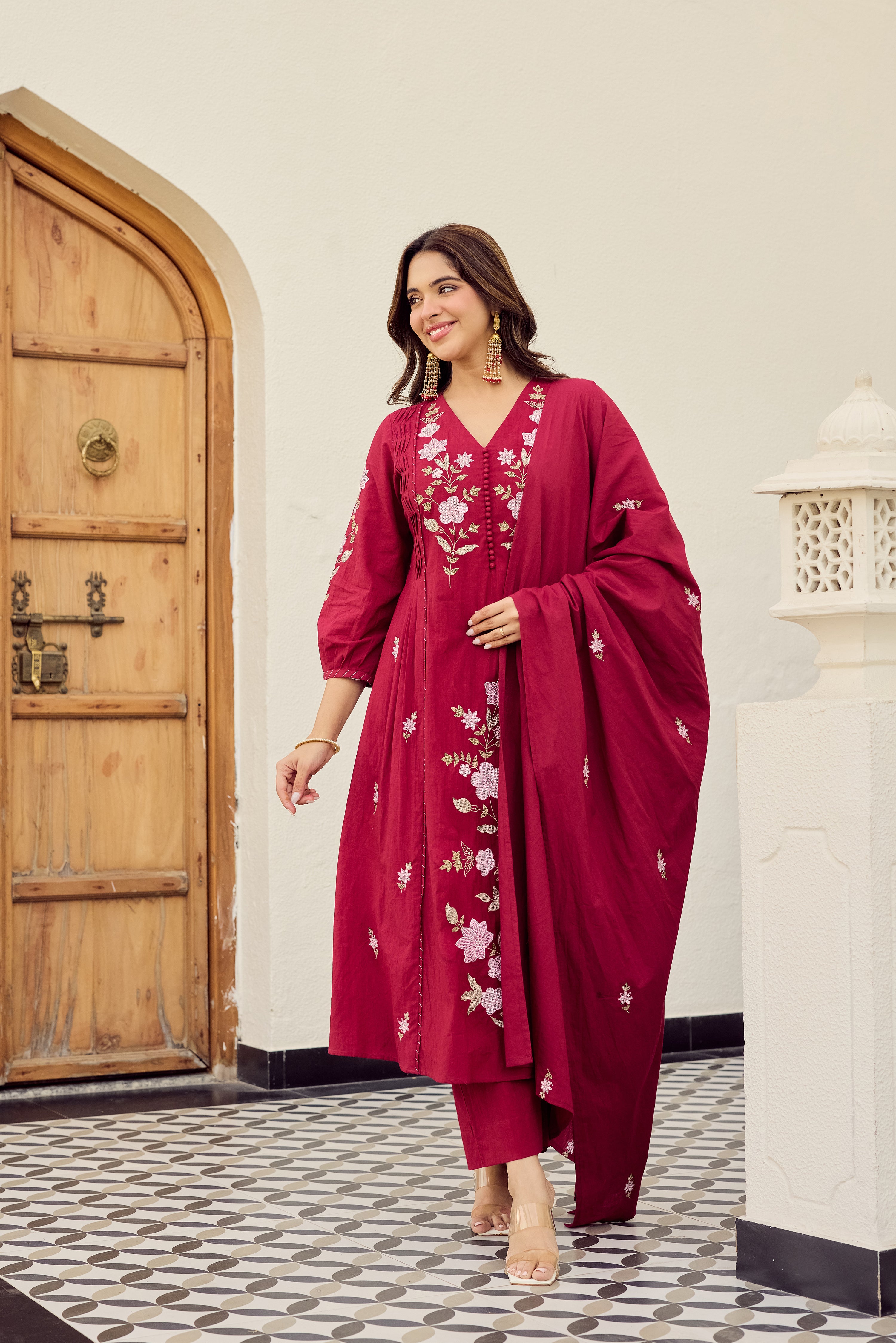 Crimson Blossom Suit Set