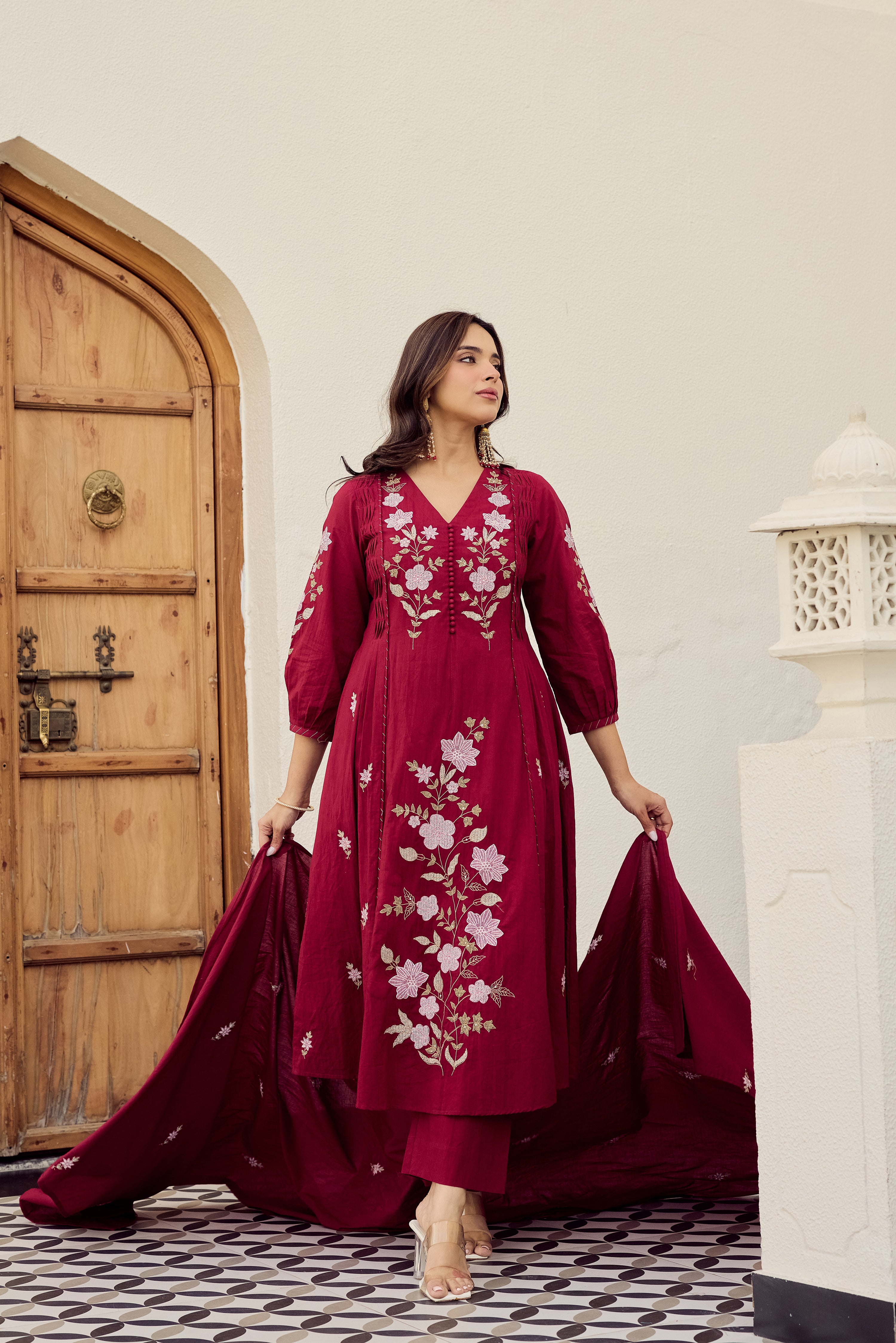 Crimson Blossom Suit Set