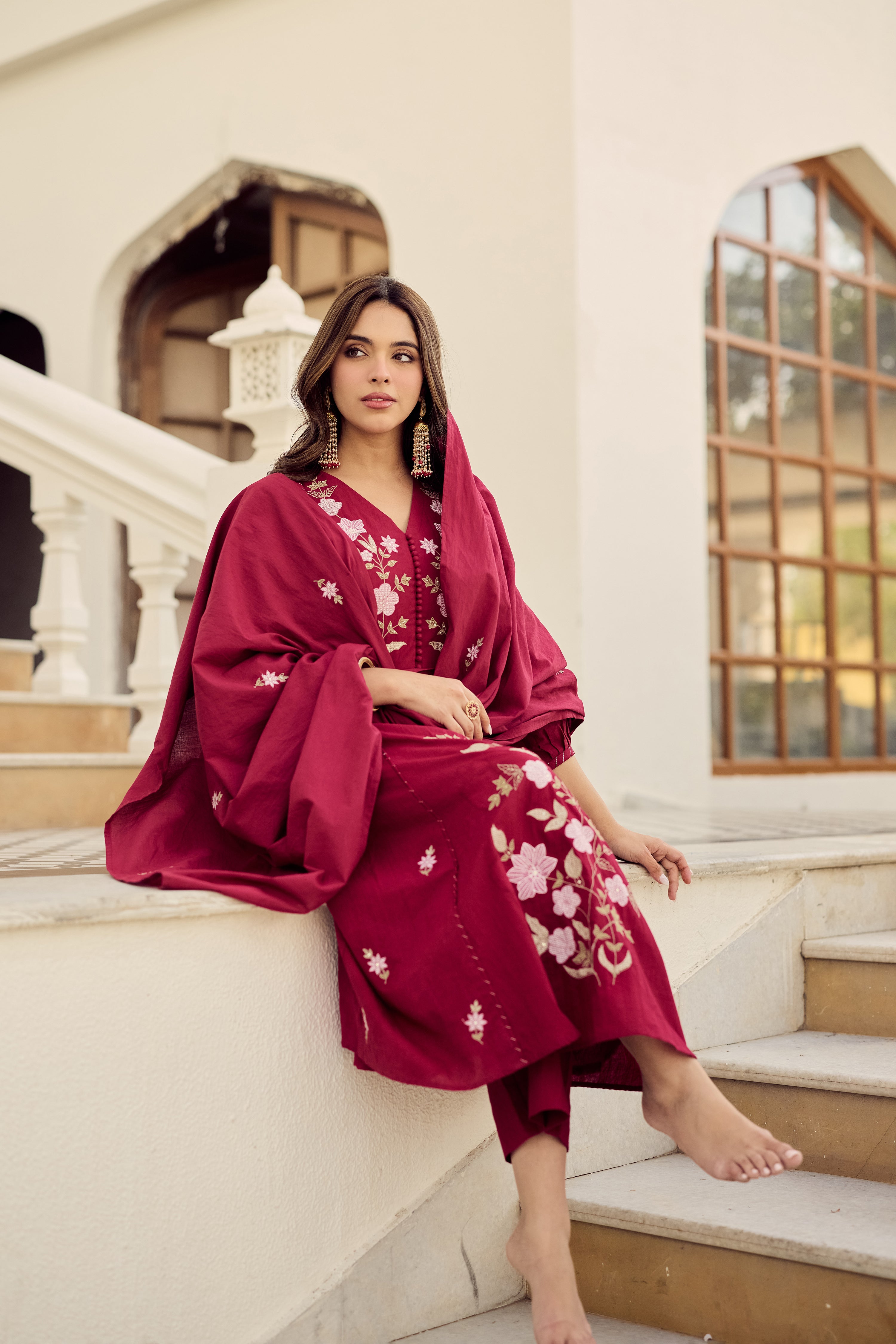 Crimson Blossom Suit Set