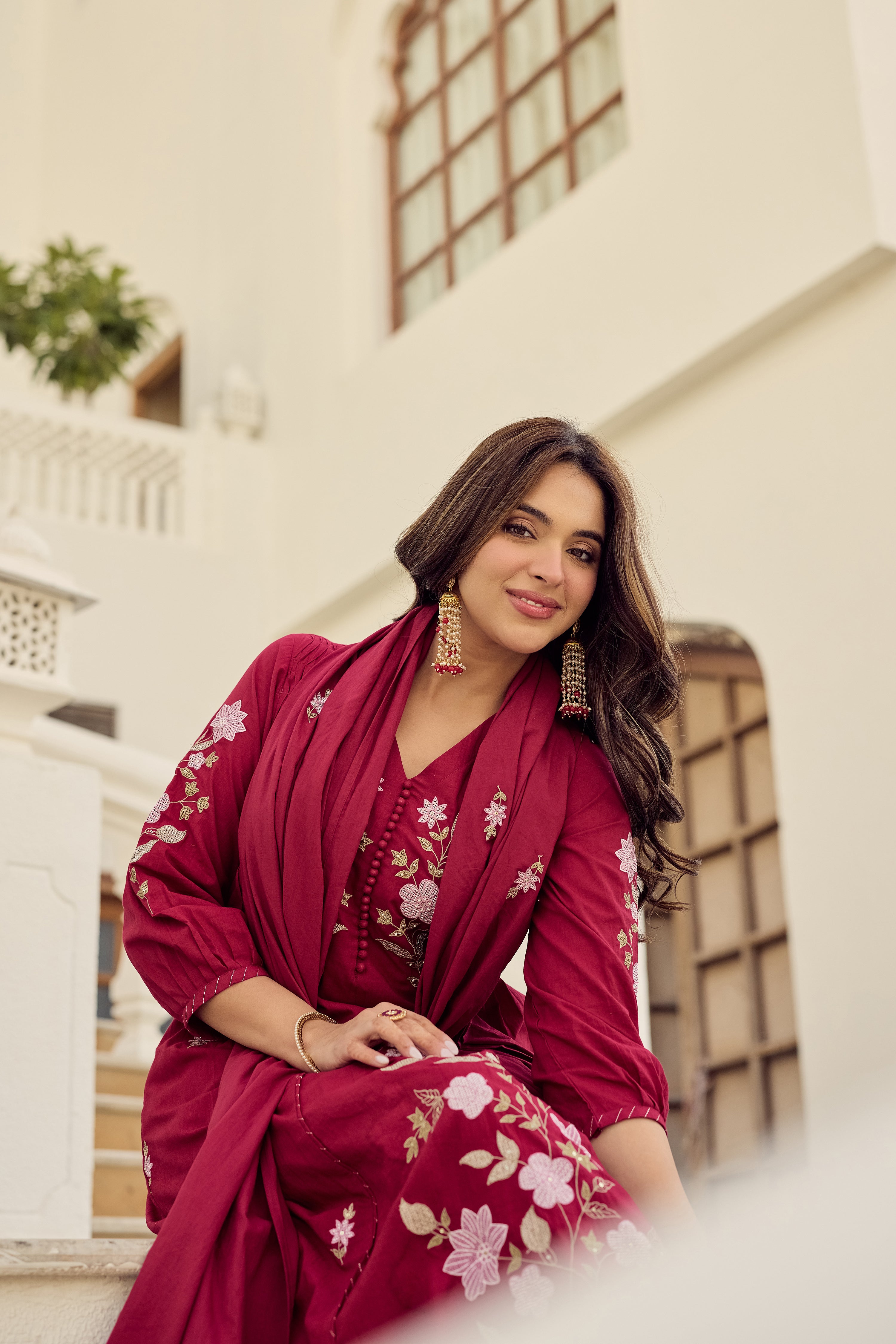 Crimson Blossom Suit Set