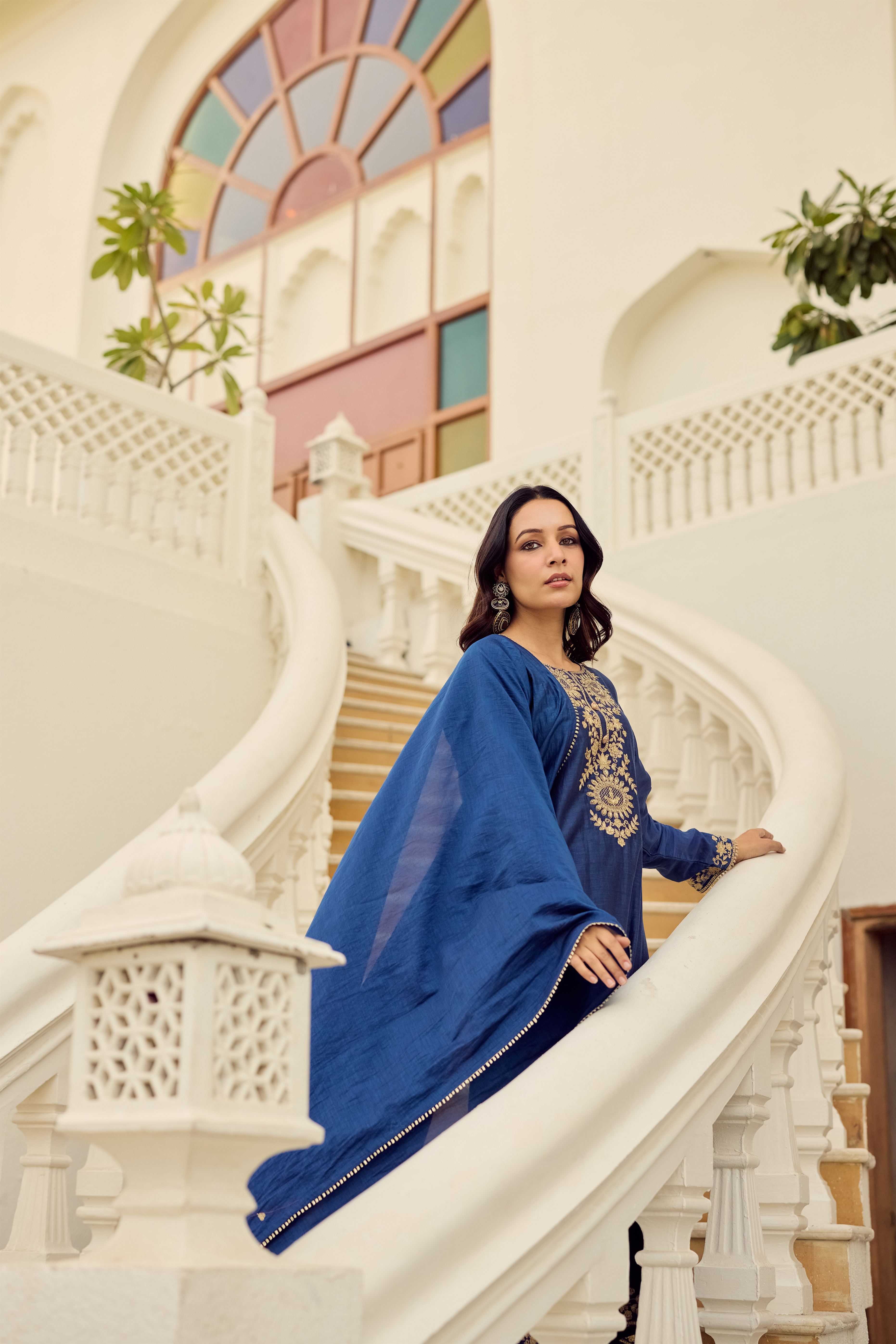 Midnight Blue Embroidered Suit Set