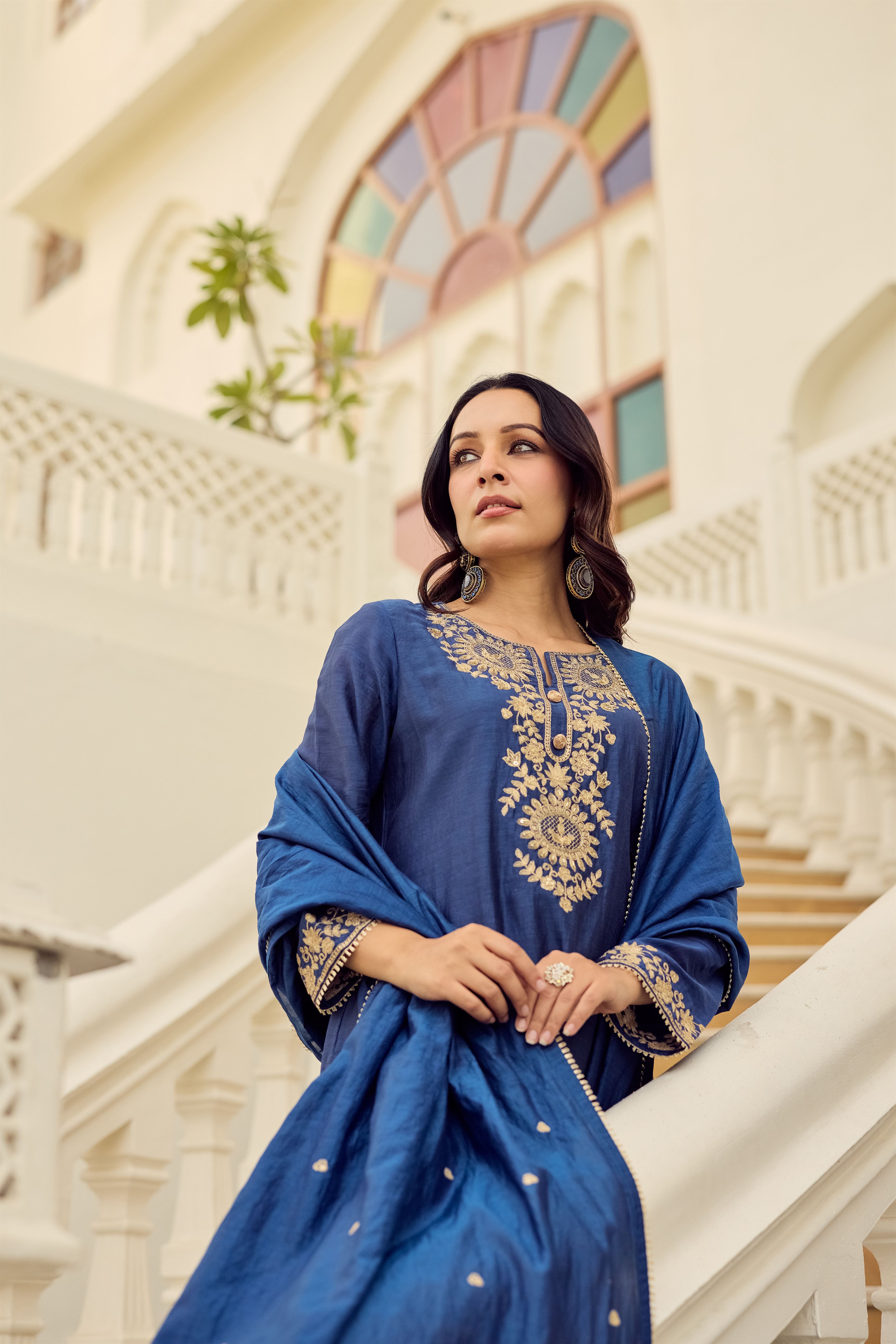 Midnight Blue Embroidered Suit Set