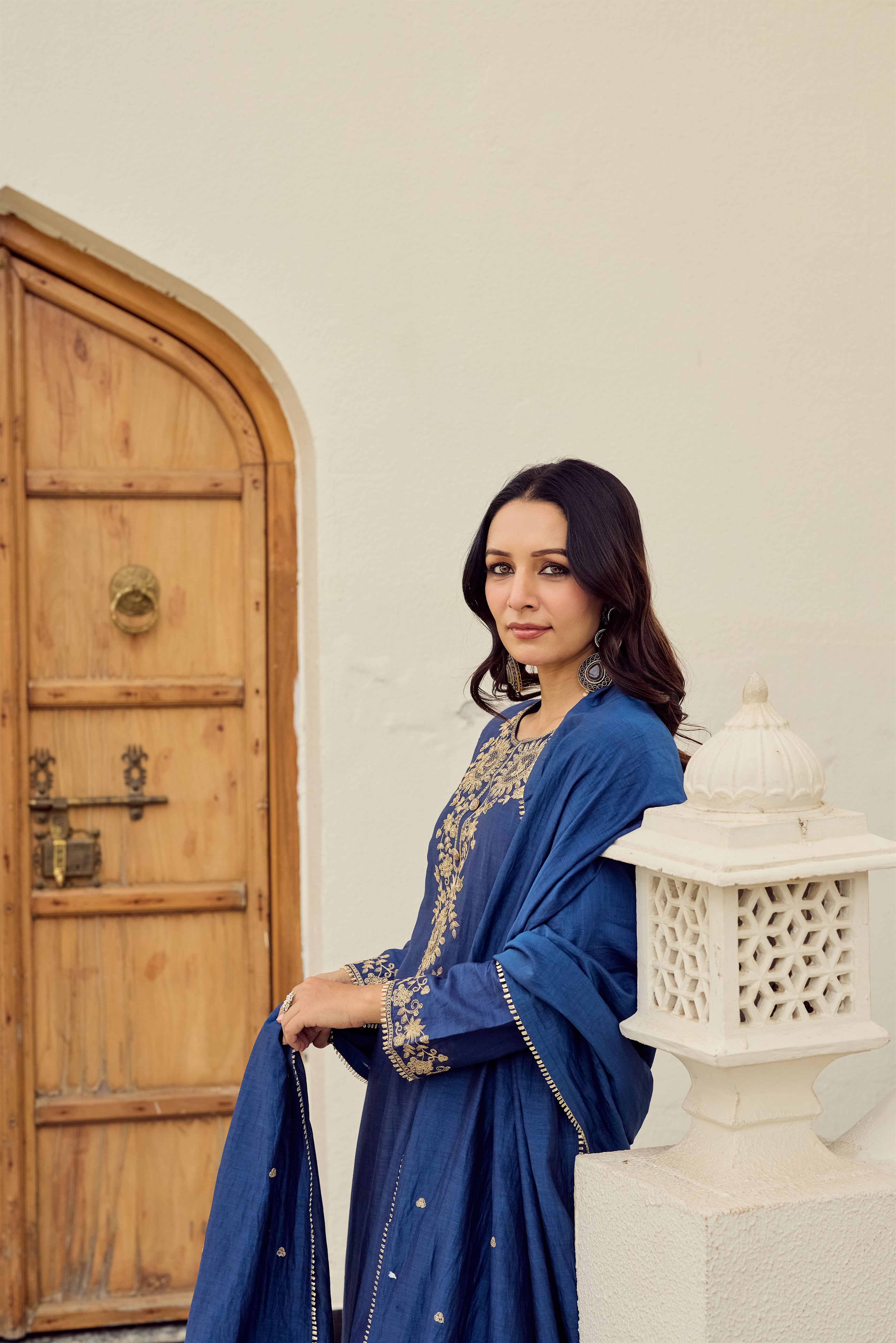 Midnight Blue Embroidered Suit Set