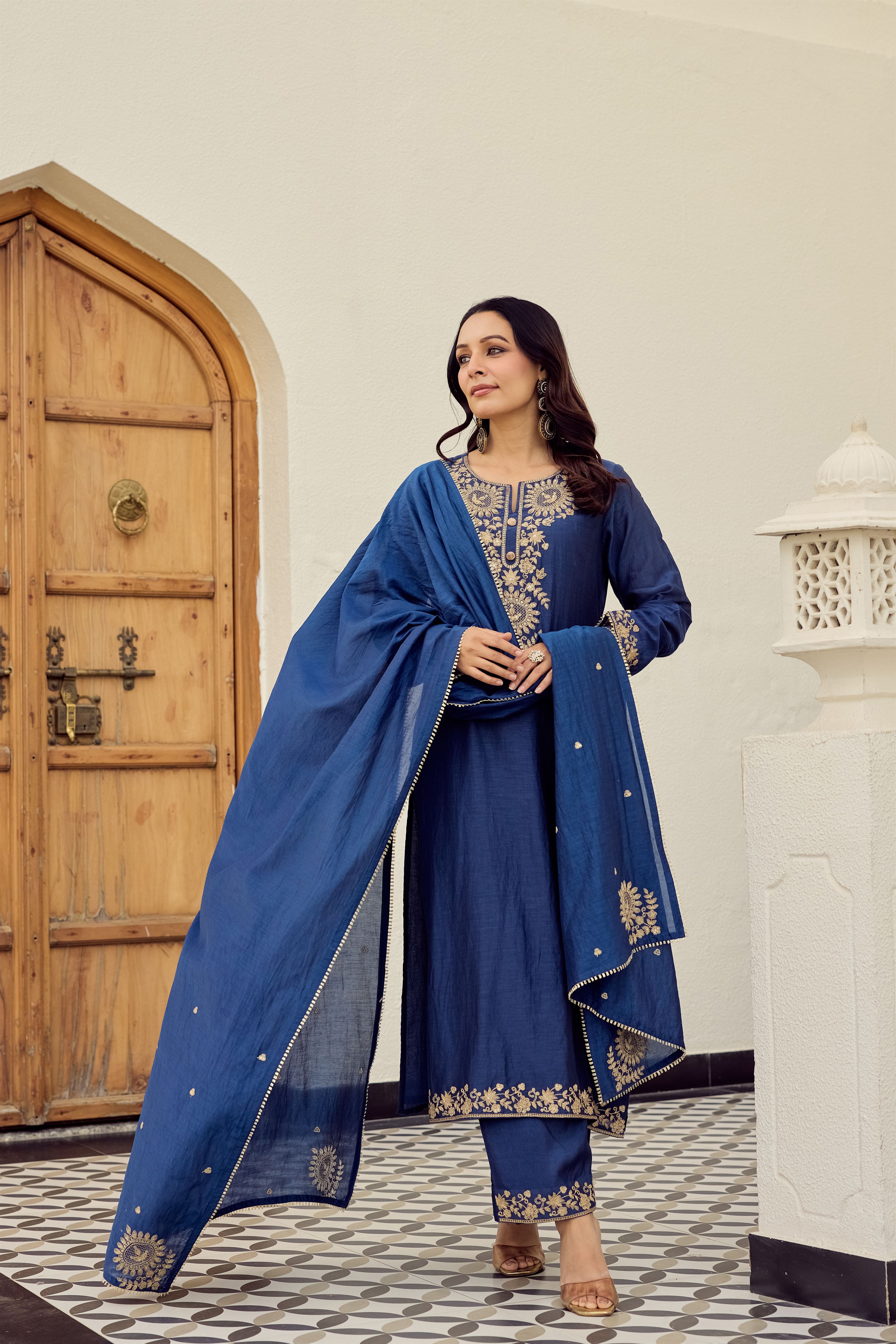 Midnight Blue Embroidered Suit Set