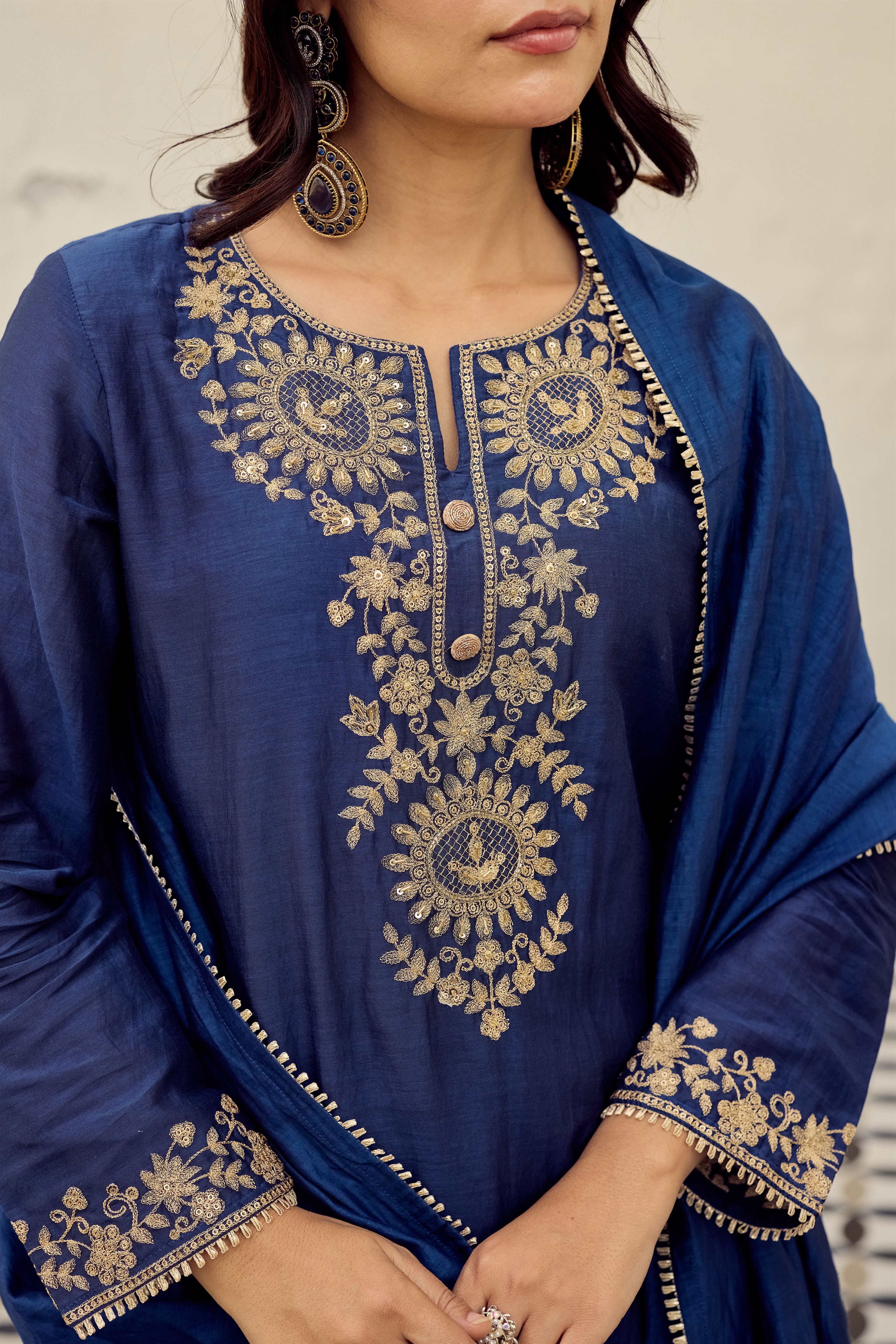 Midnight Blue Embroidered Suit Set