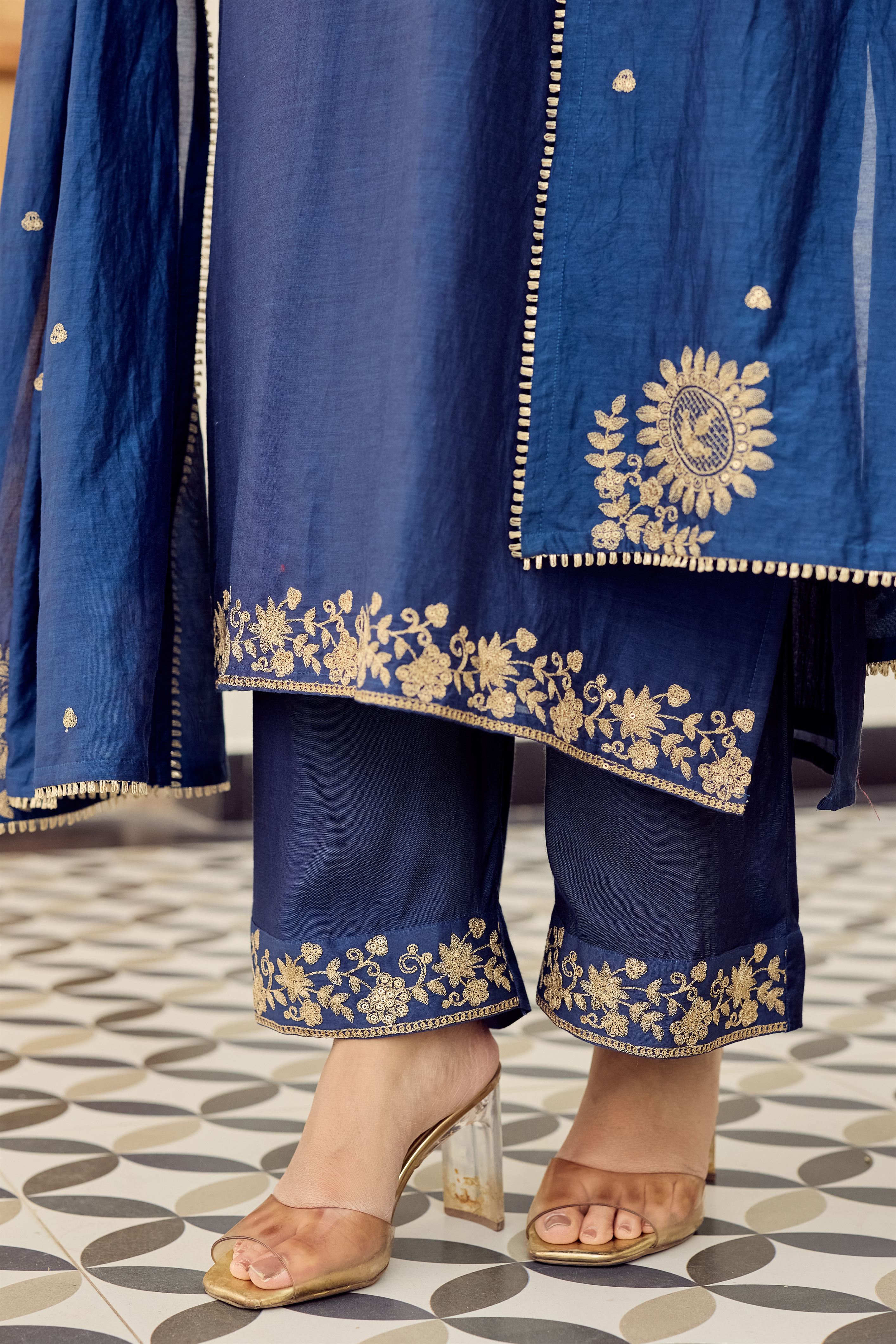 Midnight Blue Embroidered Suit Set