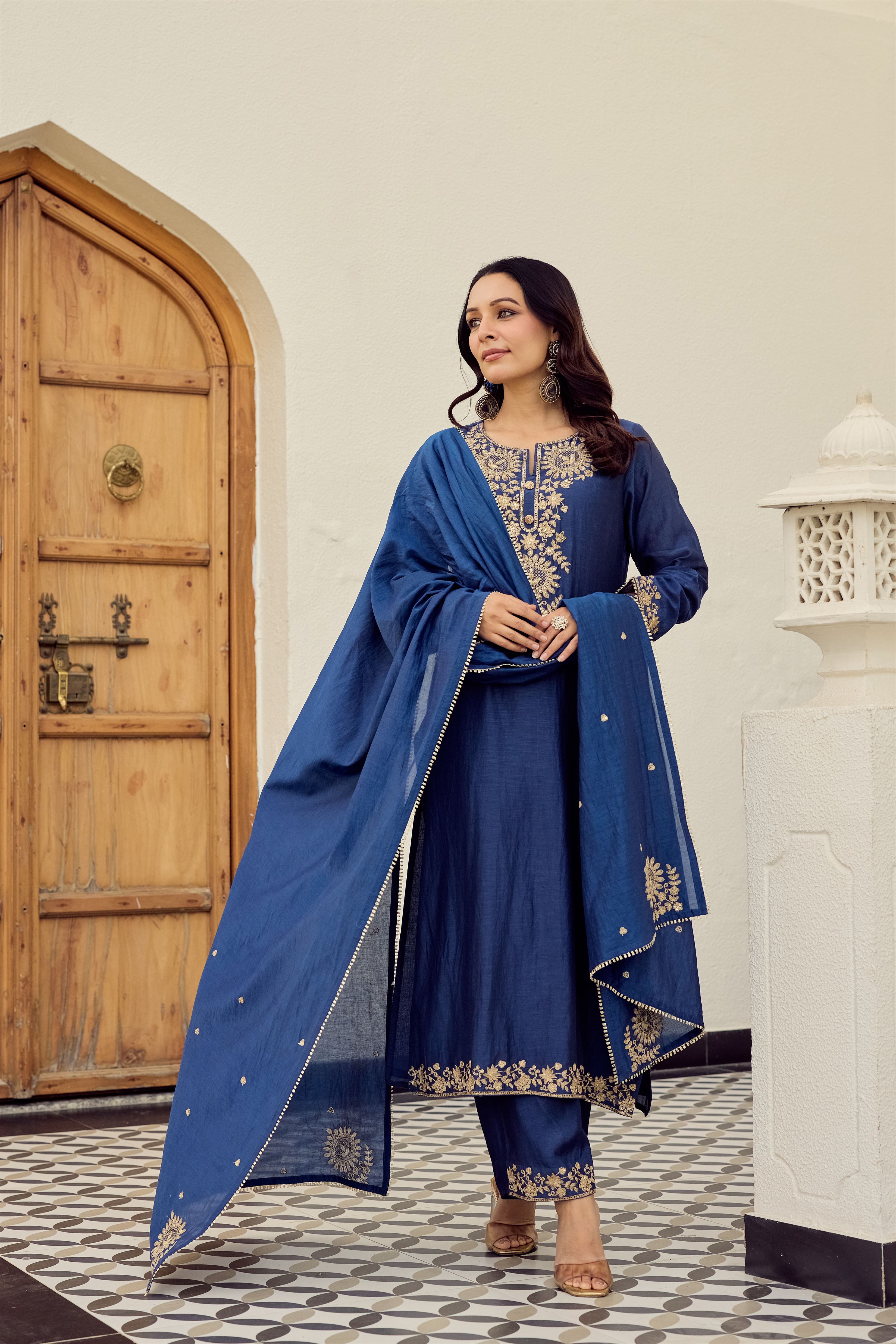 Midnight Blue Embroidered Suit Set