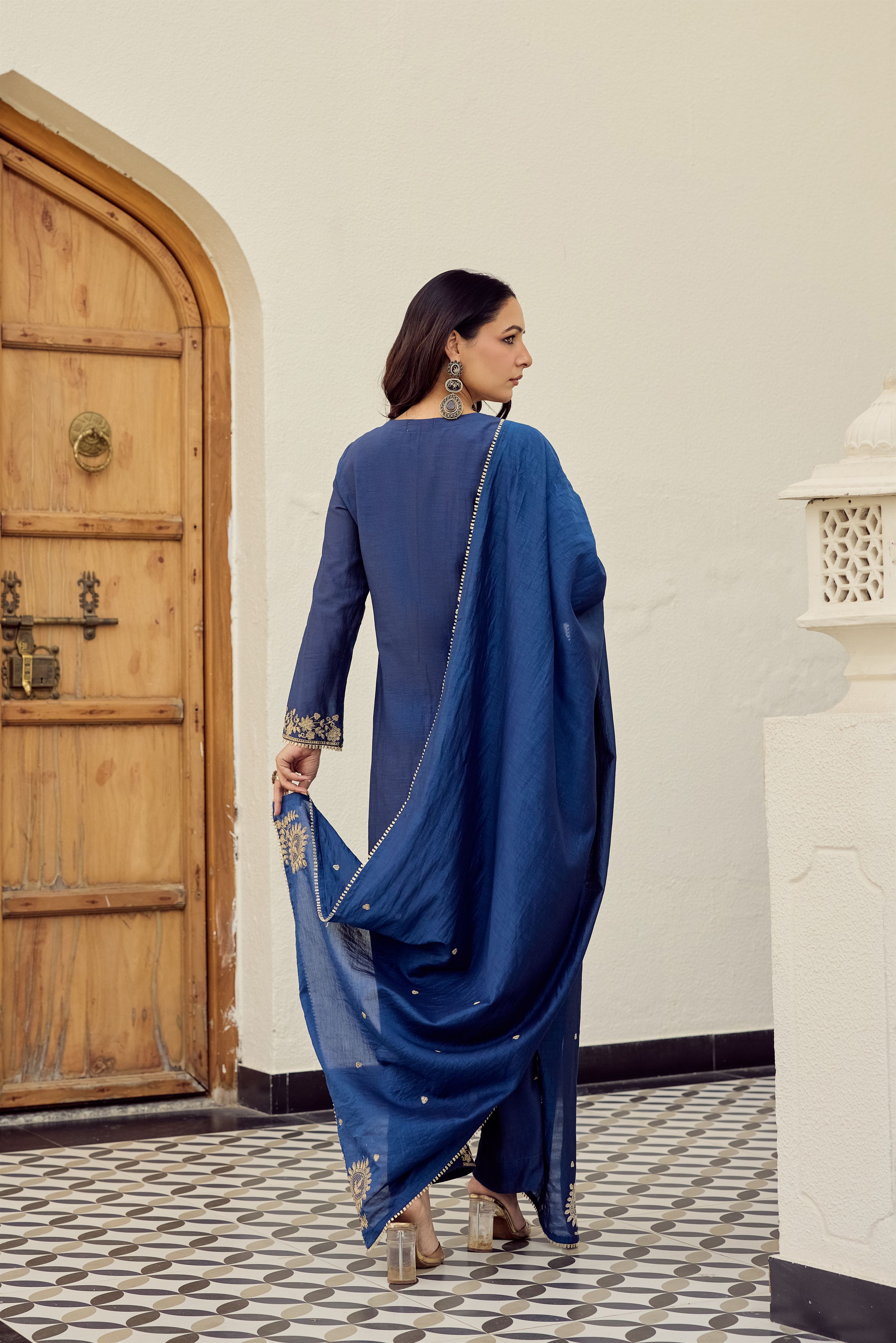 Midnight Blue Embroidered Suit Set