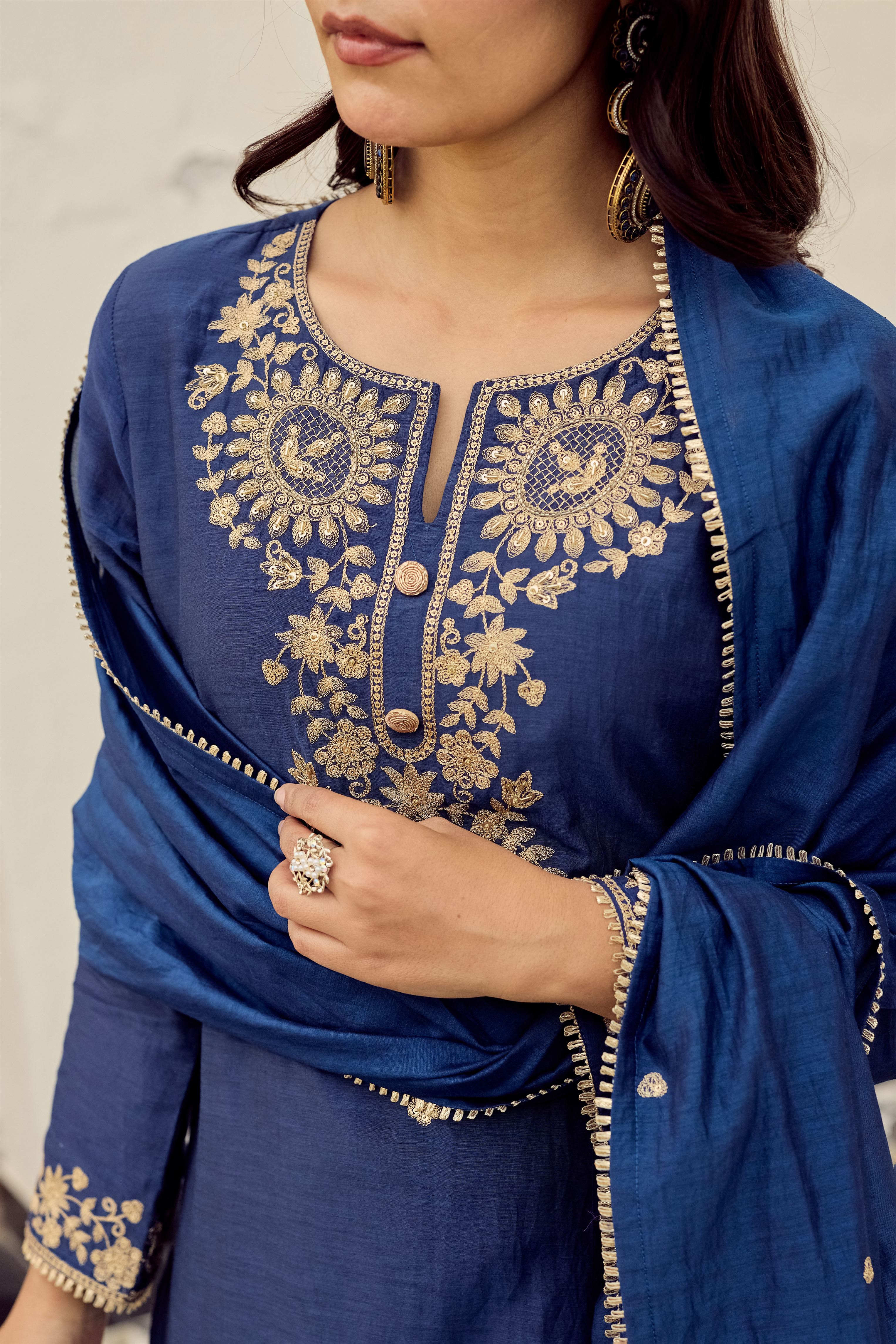 Midnight Blue Embroidered Suit Set