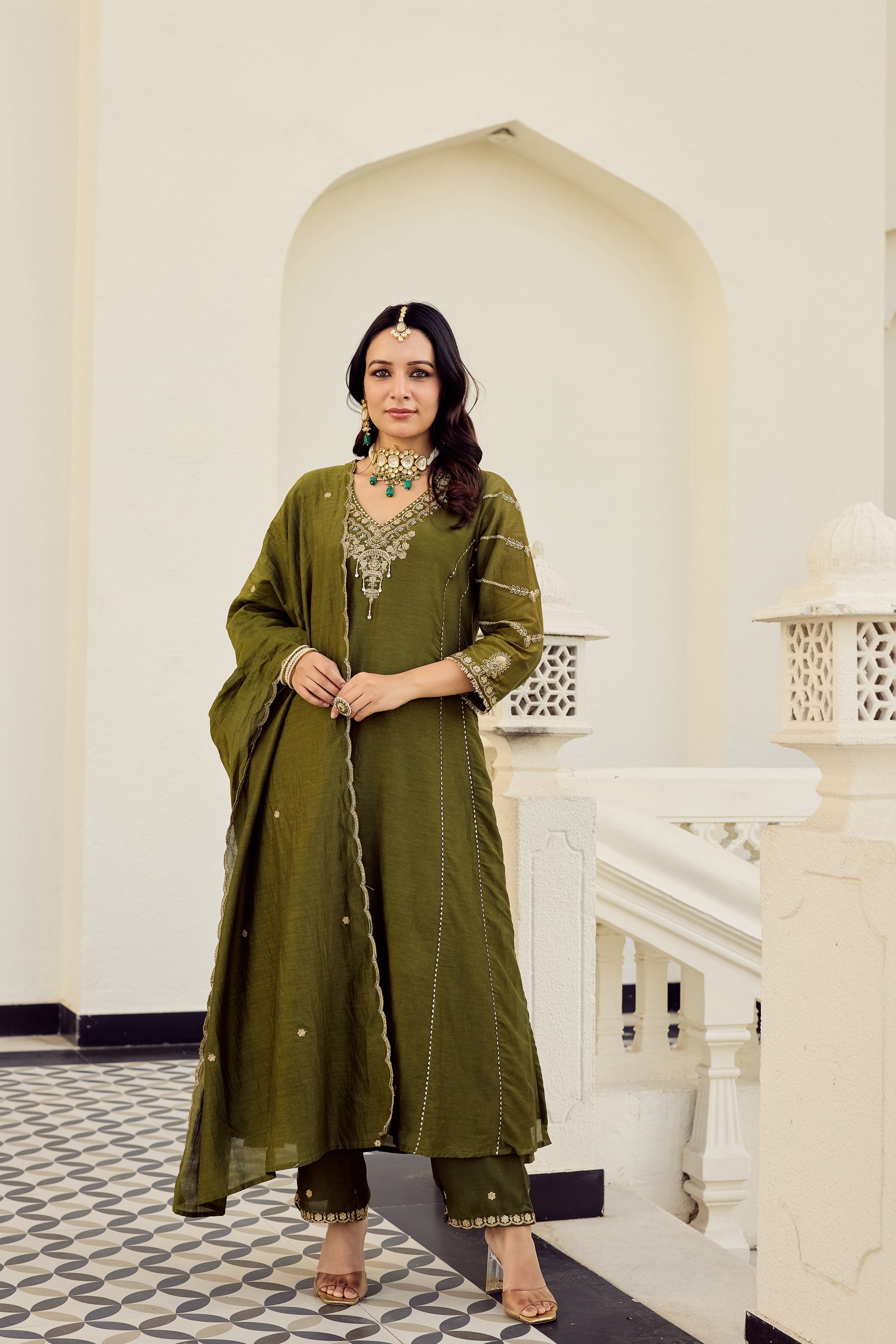 Mehndi Moss Embroidered Suit Set