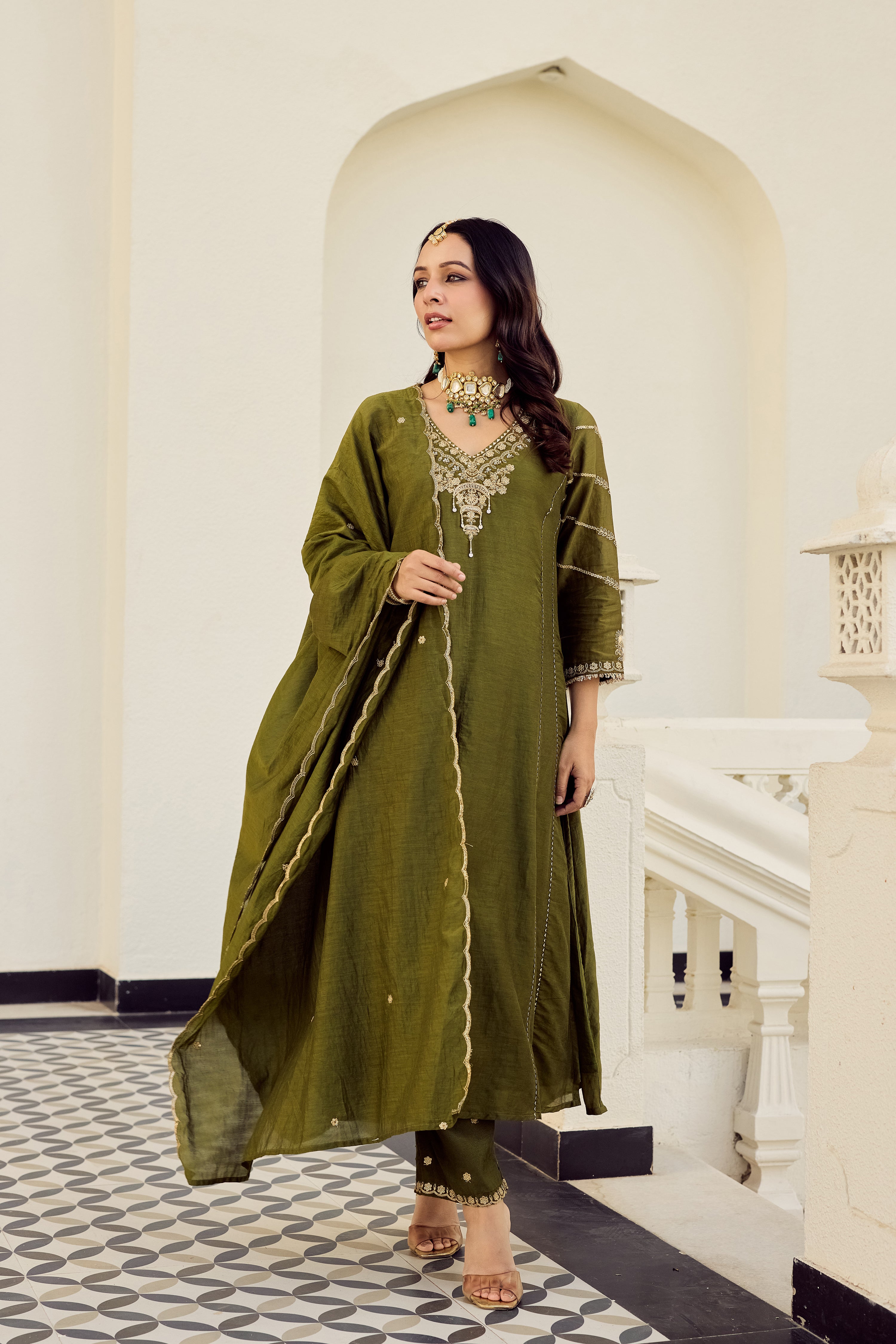 Mehndi Moss Embroidered Suit Set