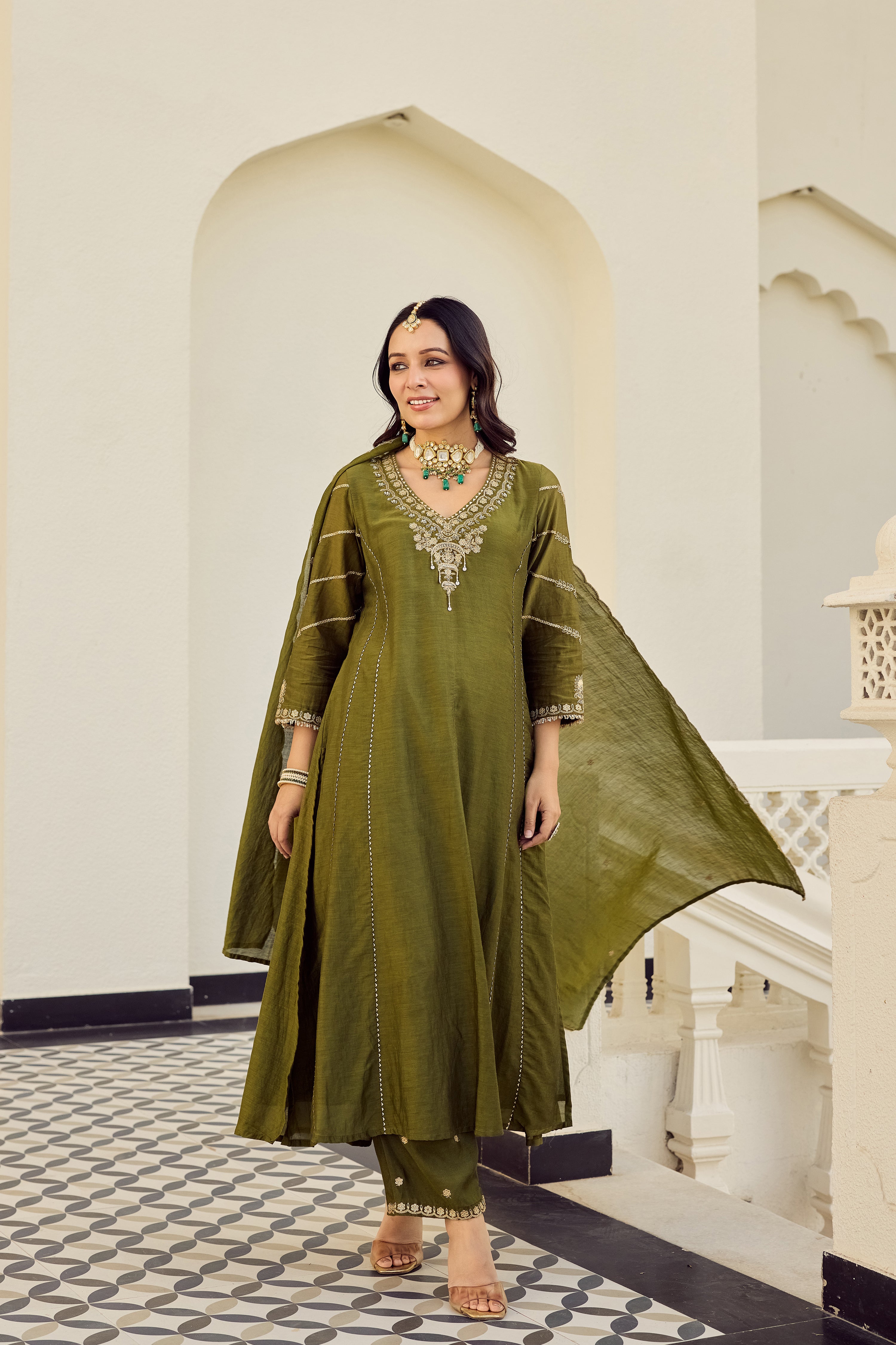 Mehndi Moss Embroidered Suit Set