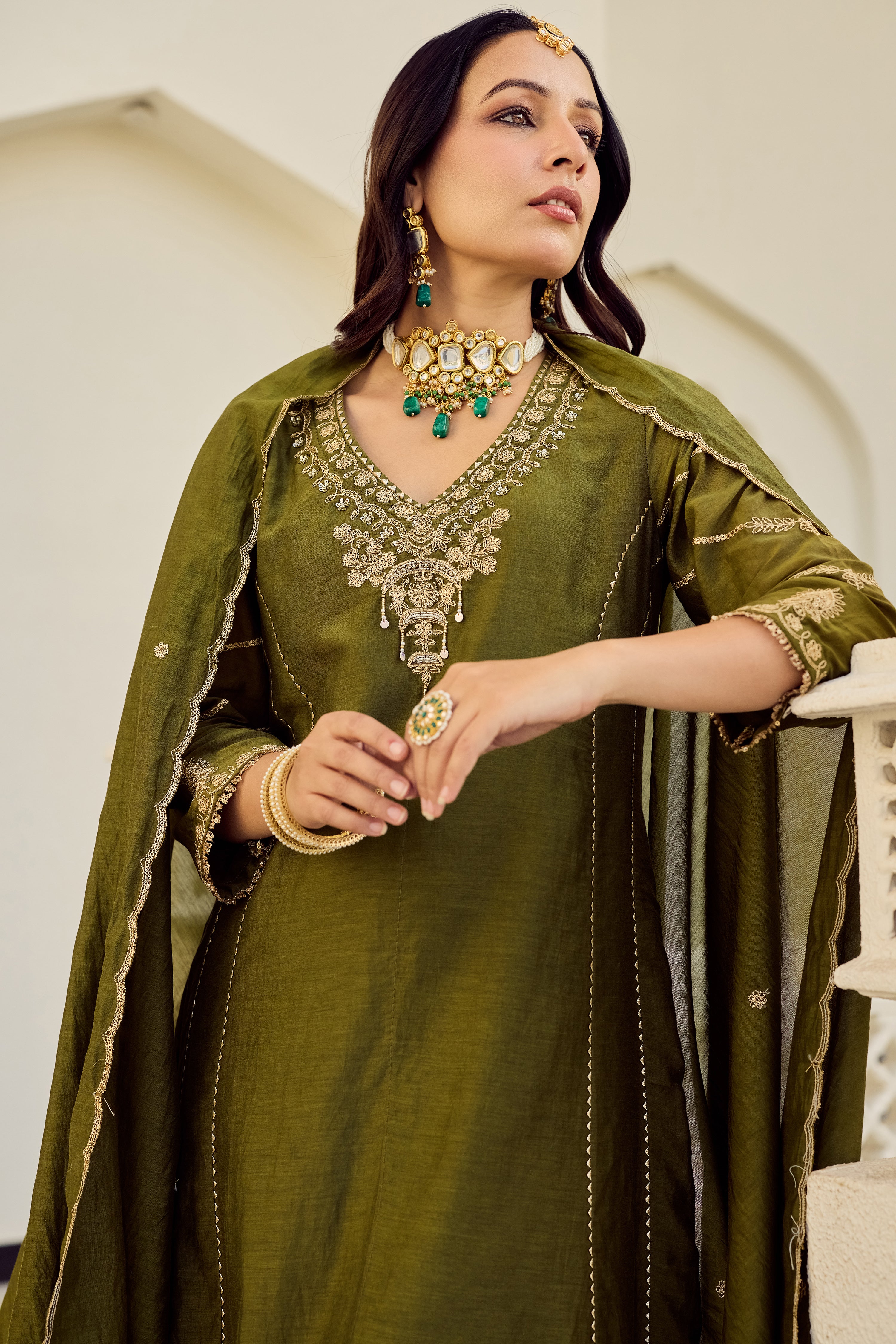 Mehndi Moss Embroidered Suit Set