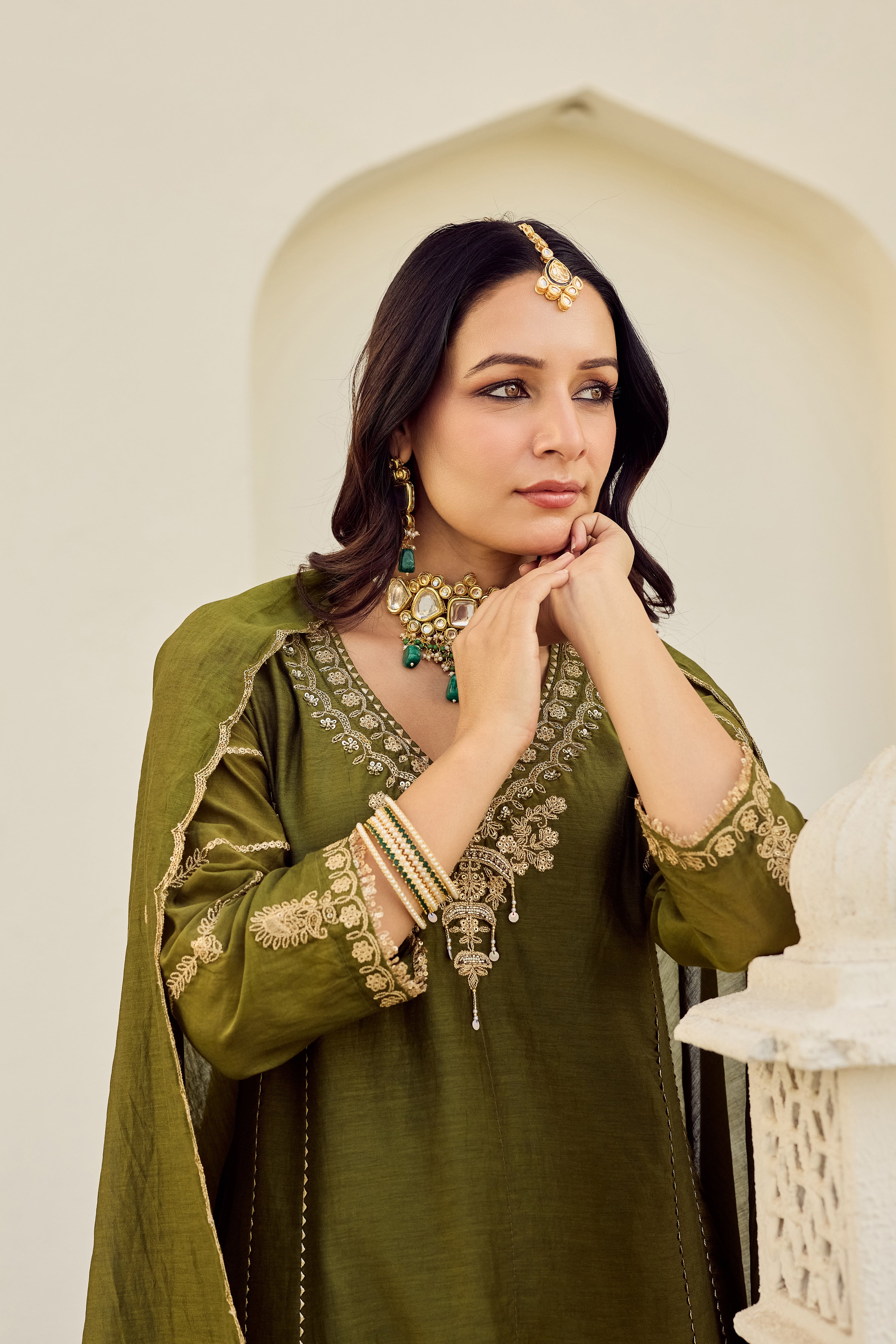 Mehndi Moss Embroidered Suit Set