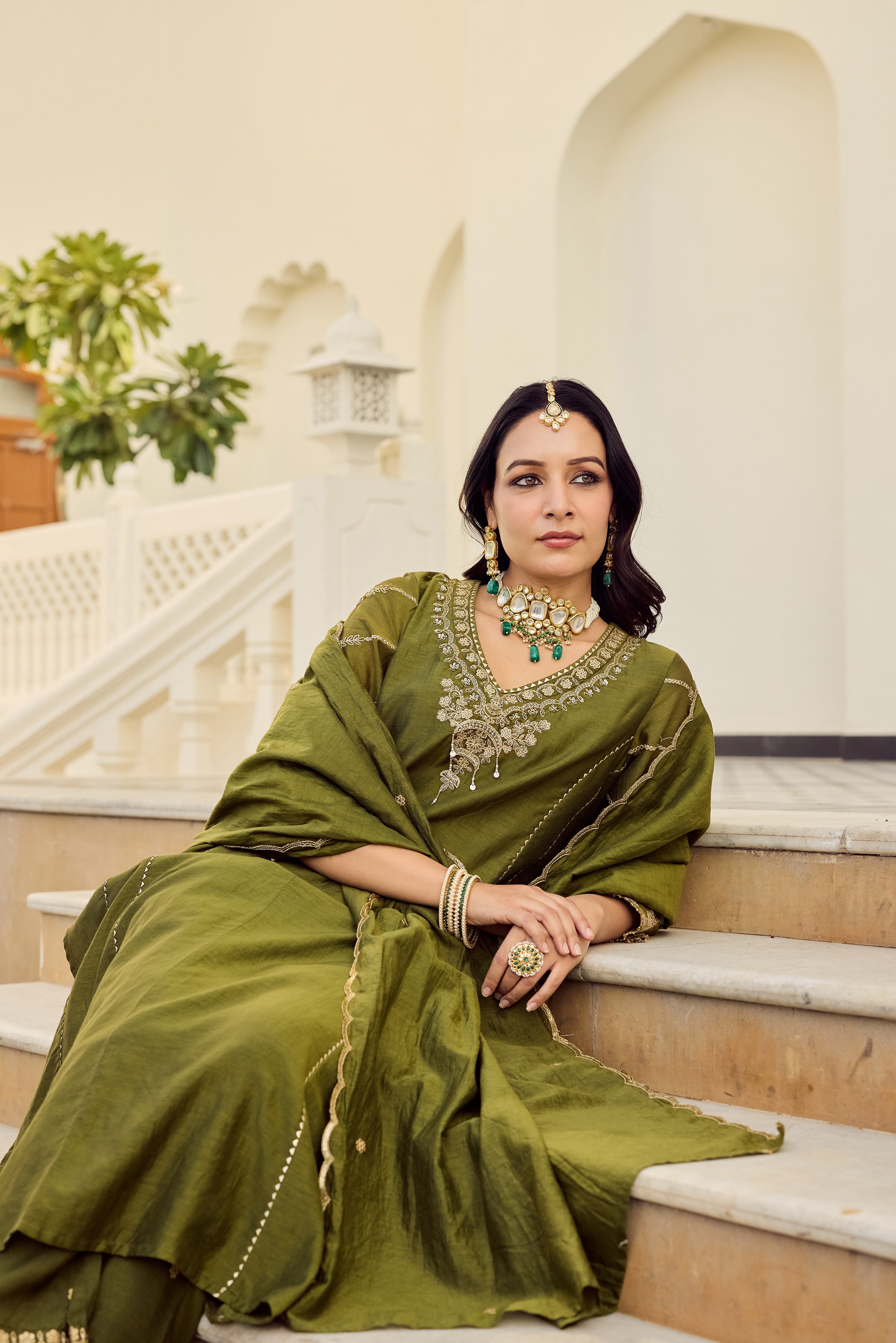 Mehndi Moss Embroidered Suit Set