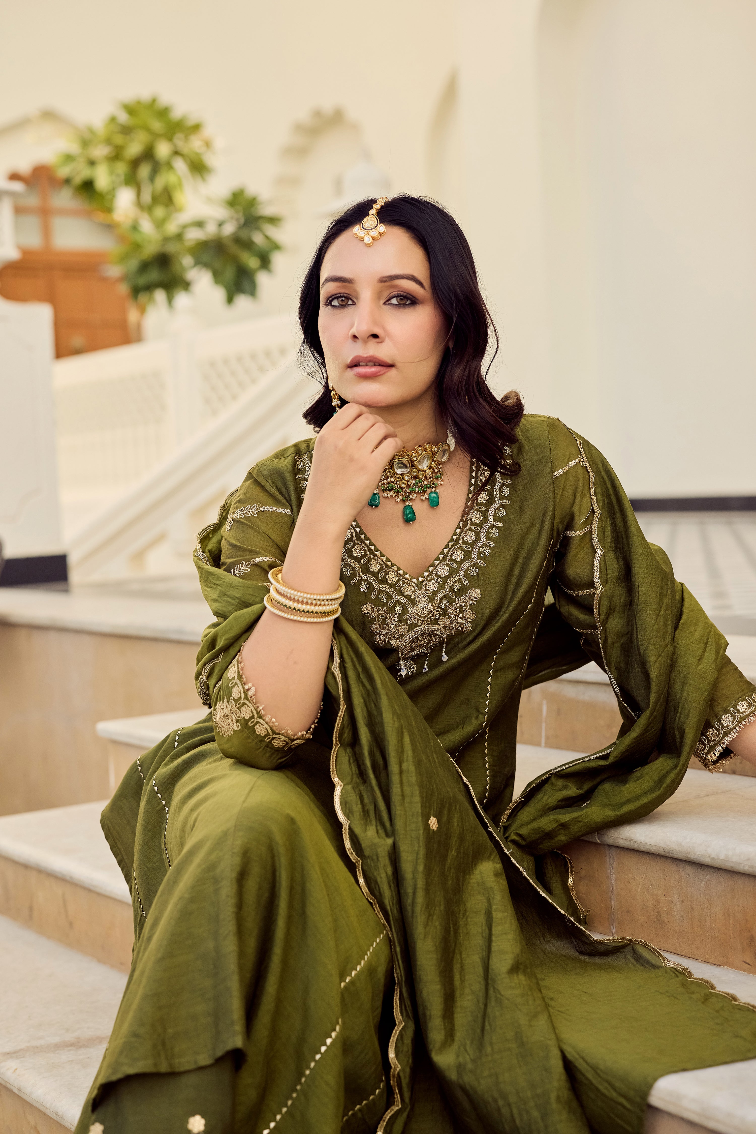 Mehndi Moss Embroidered Suit Set