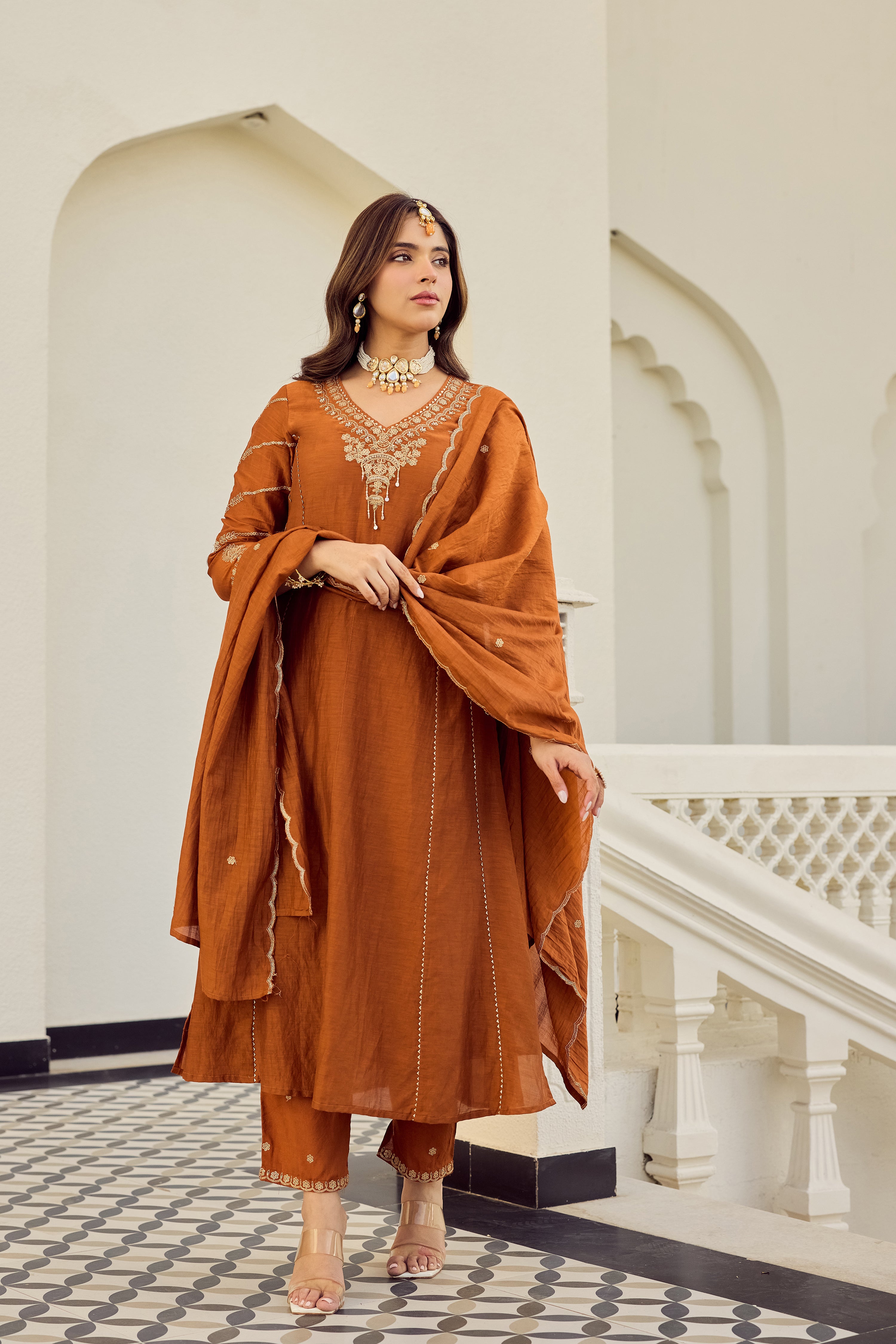 Rust Royale Embroidered Suit Set