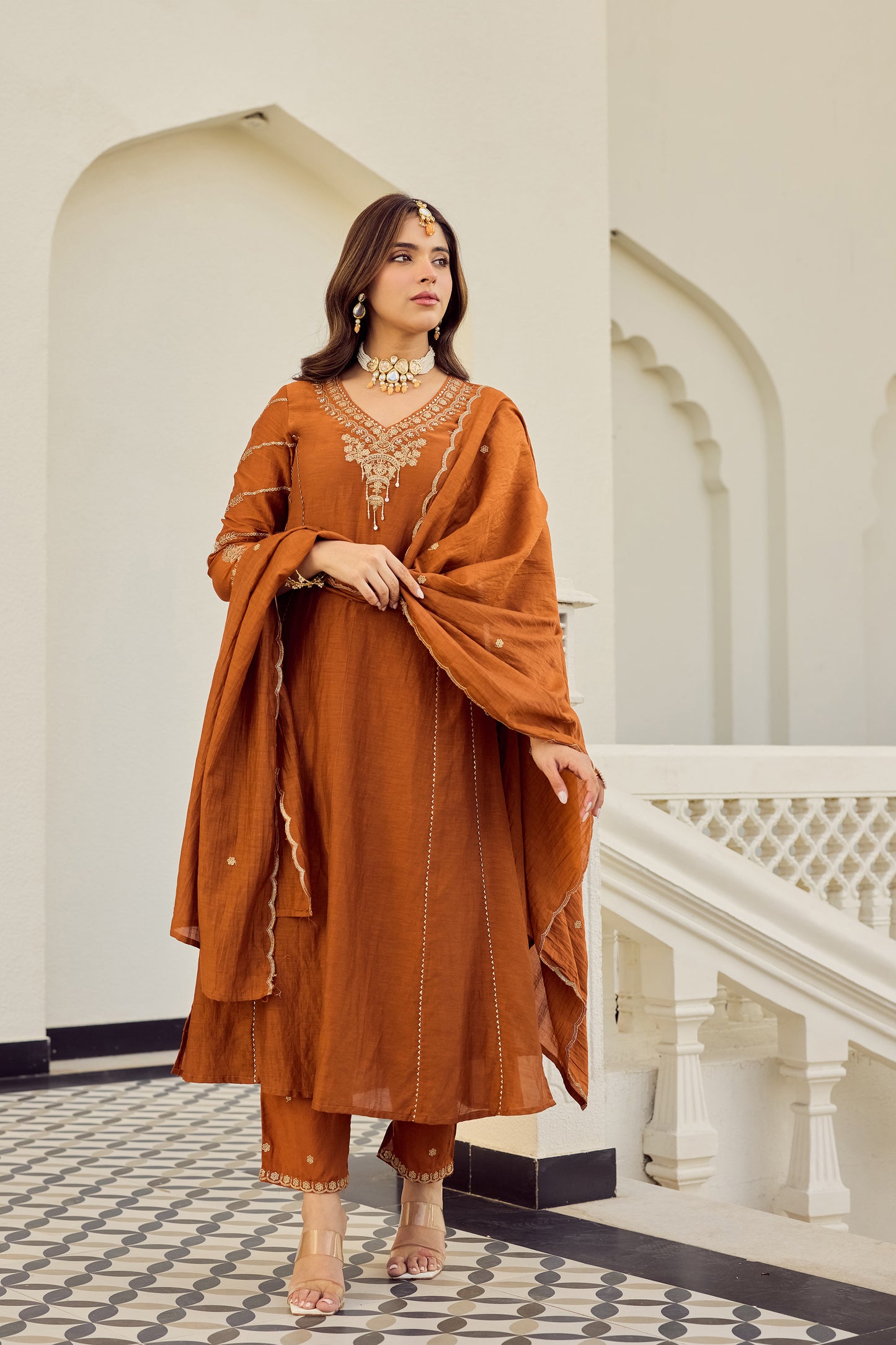 Rust Royale Embroidered Suit Set