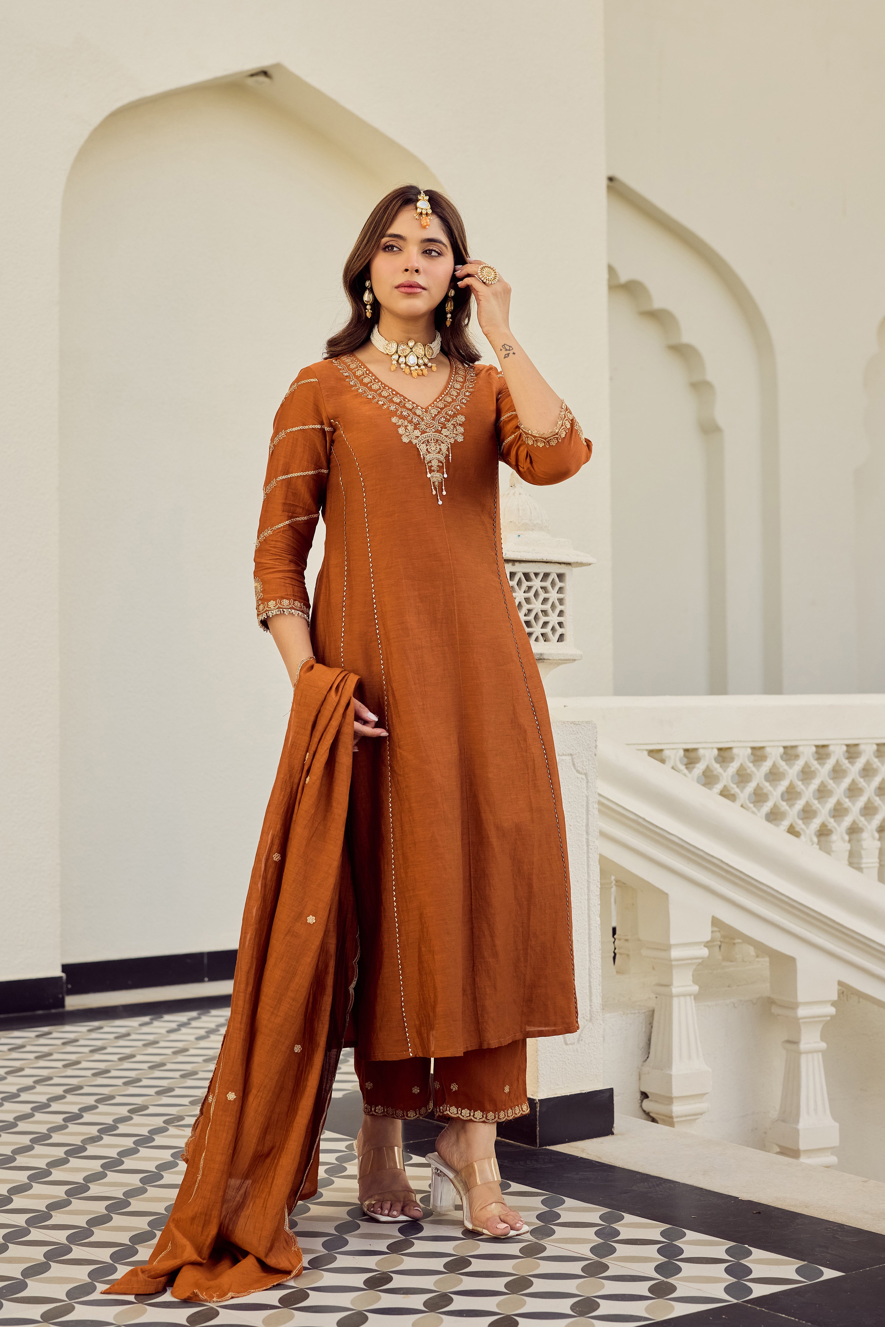 Rust Royale Embroidered Suit Set